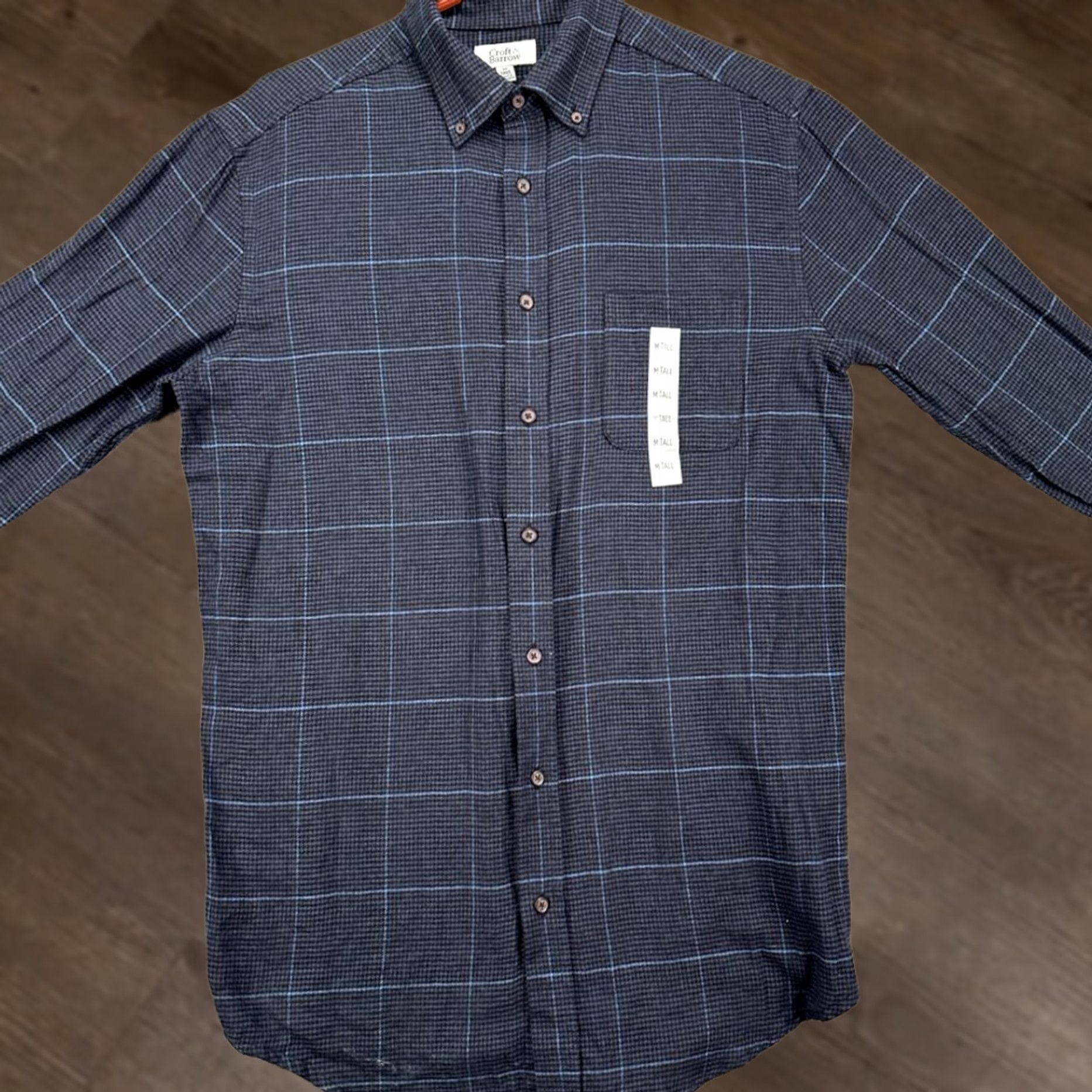 Croft & Barrow VINTAGE Croft Barrow Flannel Shirt Mens Medium Tall Grey Blue Houndstooth Check NEW Size US M / EU 48-50 / 2 - 1 Thumbnail