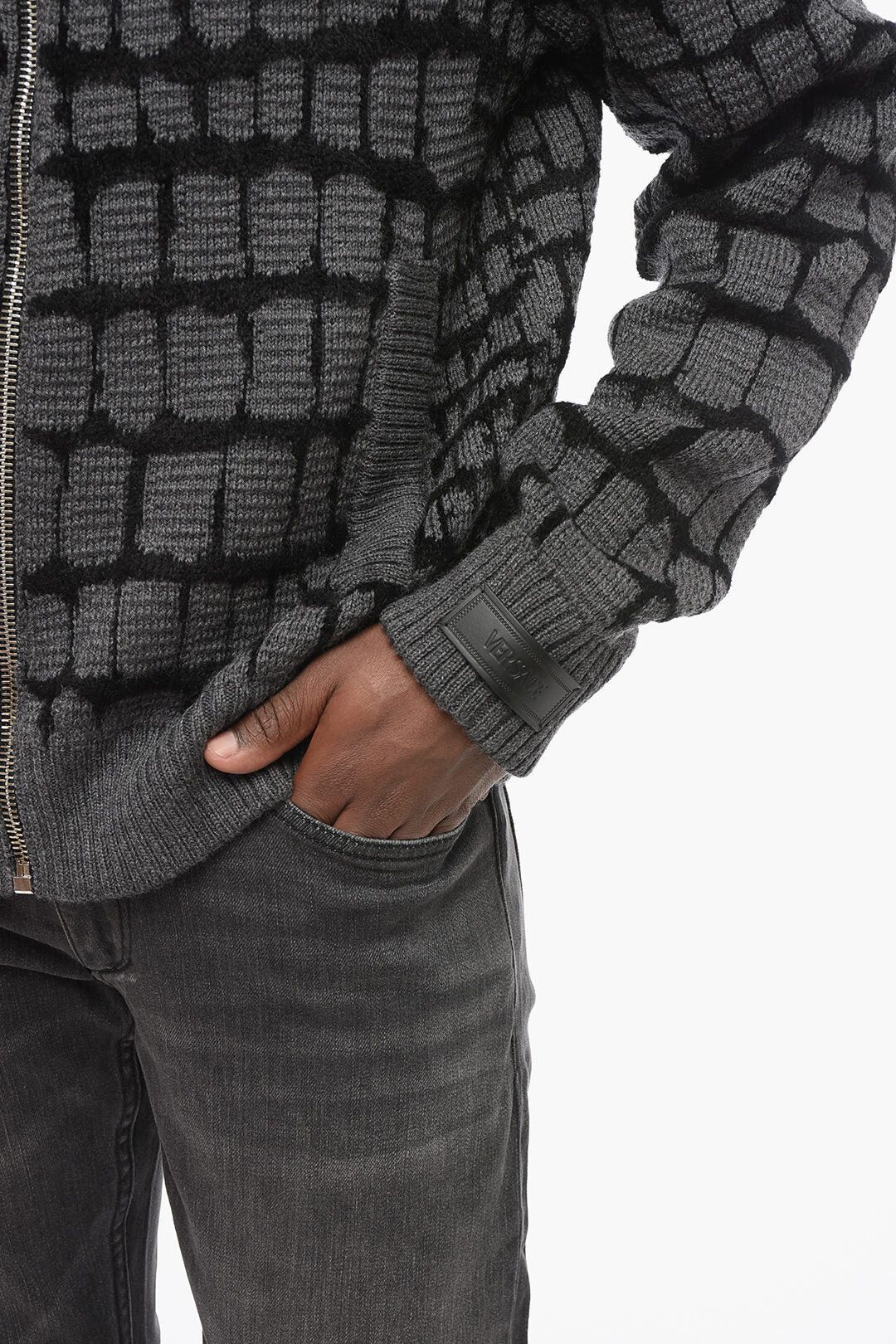 Versace og1mm0426 Virgin Wool-Blend Zip-up Sweater in Grey Size US L / EU 52-54 / 3 - 3 Thumbnail