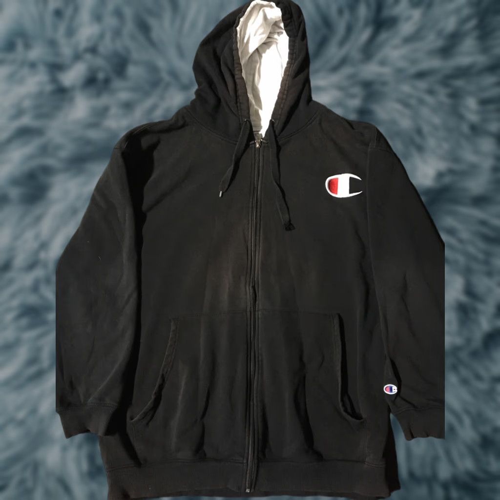 Champion VINTAGE Champion Hoodie XXL Black Distressed Faded Zip Hoodie Men 2XL Grunge Punk Travis Scott 90s Size US XXL / EU 58 / 5 - 1 Thumbnail