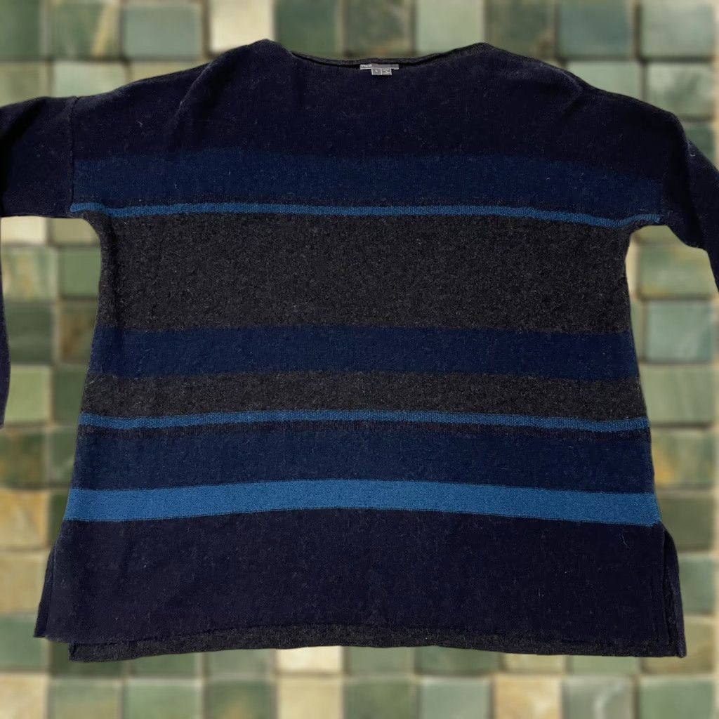 Vince Vince Women's Pullover Sweater L Gray Blue Green Wool Cashmere Oversized Dolman Sleeve Slouchy Knit Stripe Crew Neck Formal/Relaxed Fit Size L / US 10 / IT 46 - 1 Thumbnail