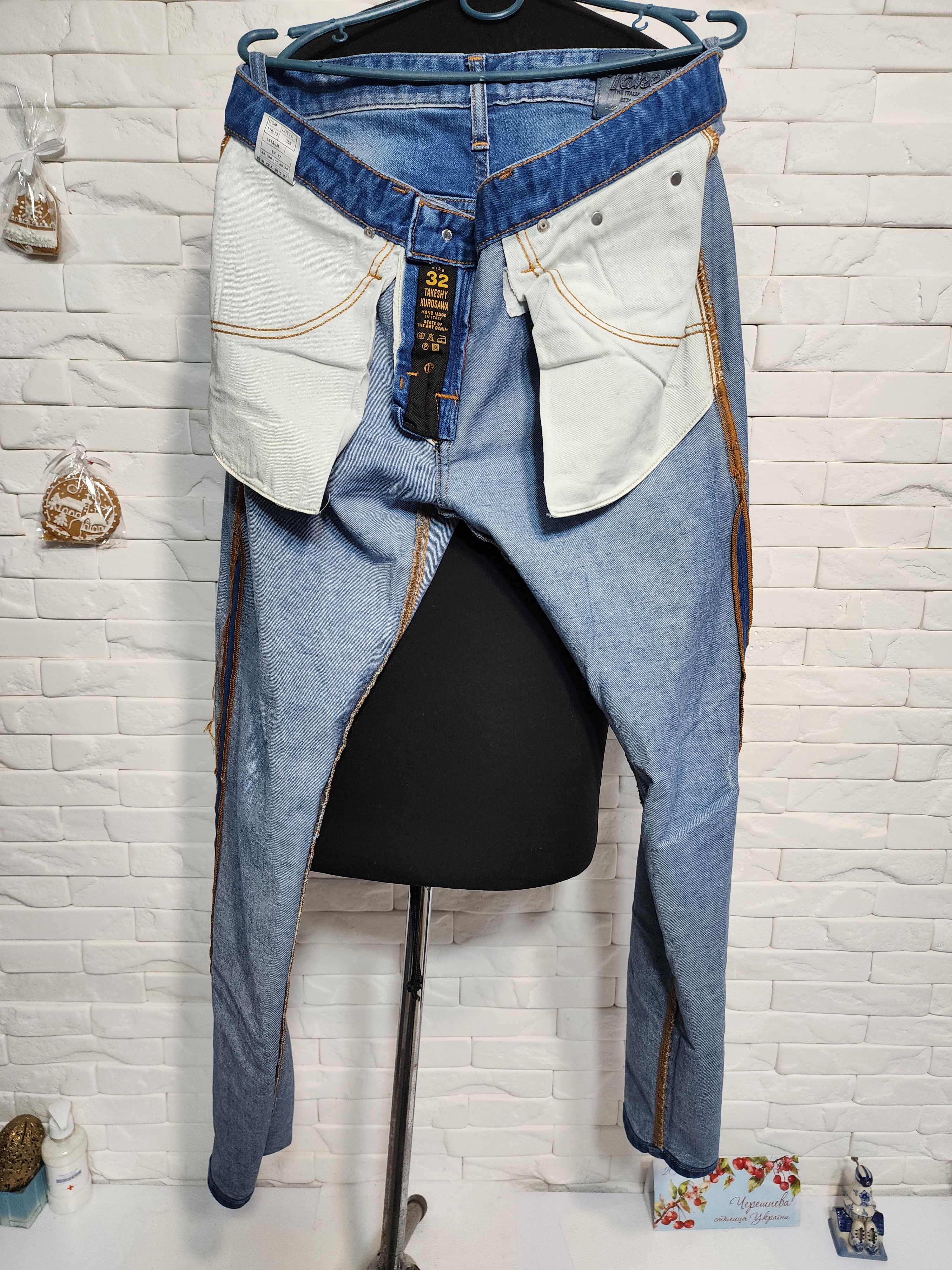 Takeshy Kurosawa Blue Denim Jeans Mens: Slim Fit Stretch Fabric. Size US 35 - 10 Thumbnail