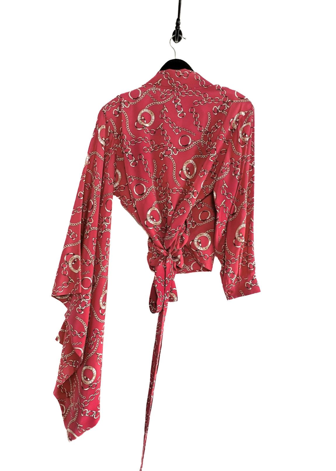Balenciaga Balenciaga FW 2017 Red Chain Print Wrap Silk Kimono Blouse Size M / US 6-8 / IT 42-44 - 2 Thumbnail