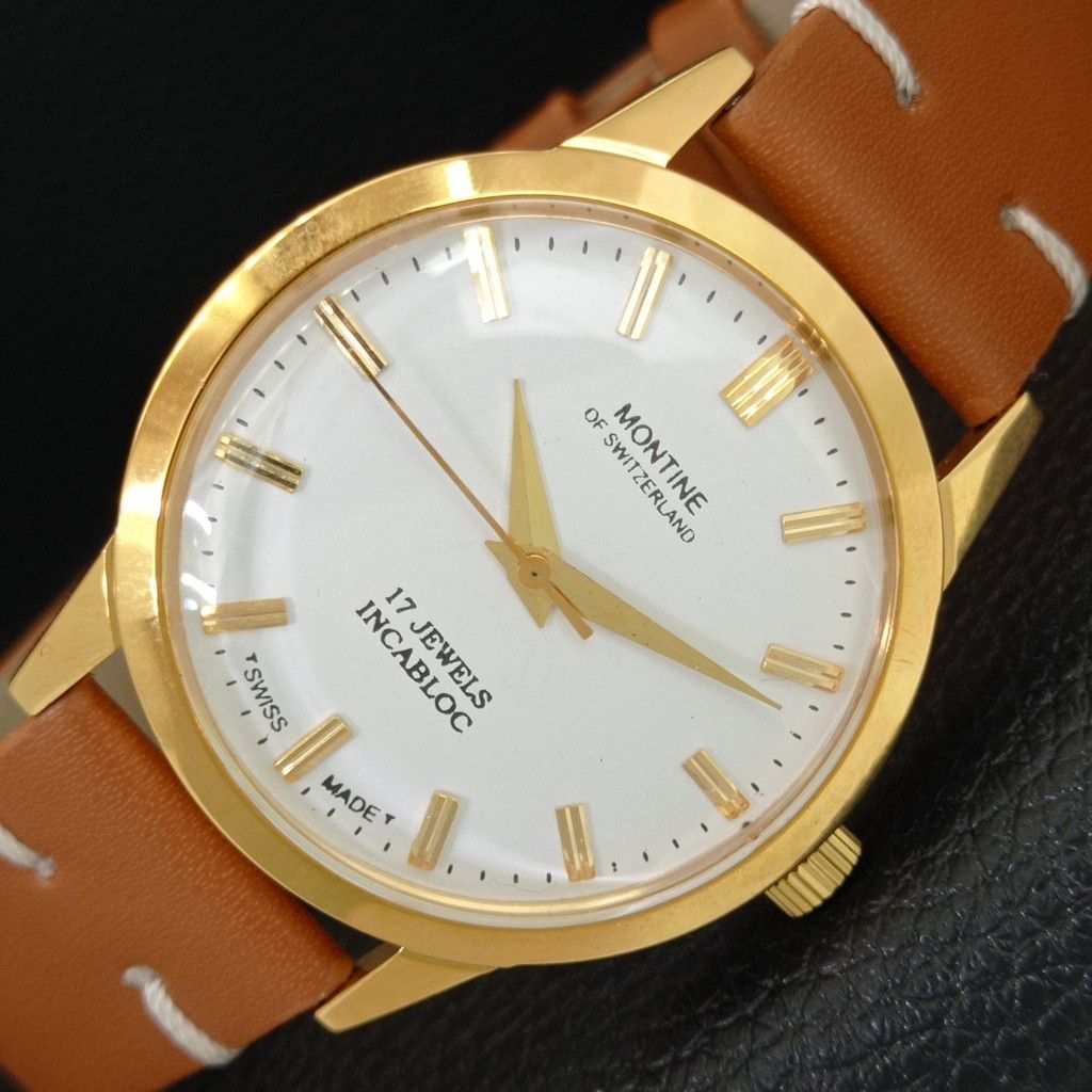 Other VINTAGE MONTINE HAND-WINDING SWISS MENS WHITE WATCH a444155 Size 38 - 1 Thumbnail