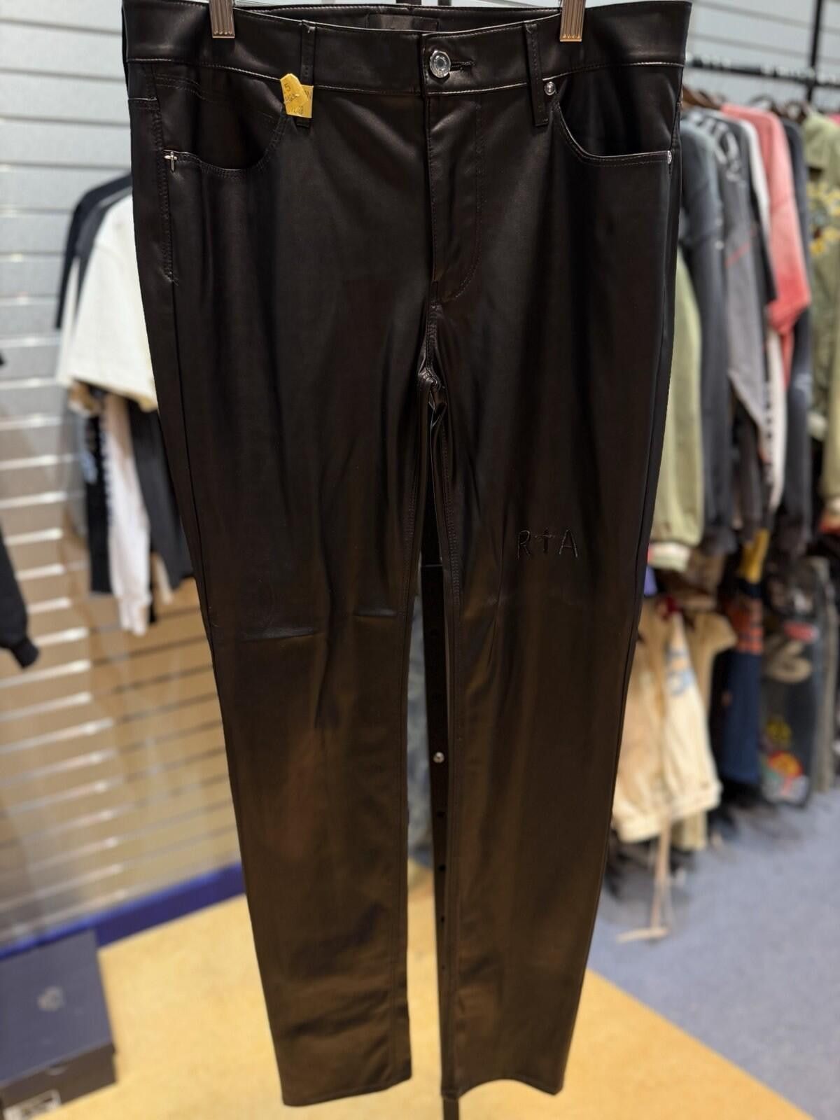 Rta RTA Black Leather Men's Straight Leg Casual Pants Size 31 Size US 31 - 3 Thumbnail