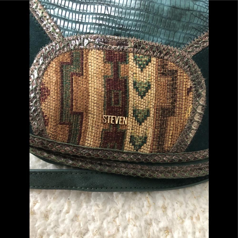 Steven green suede & faux snakeskin shoulder bag