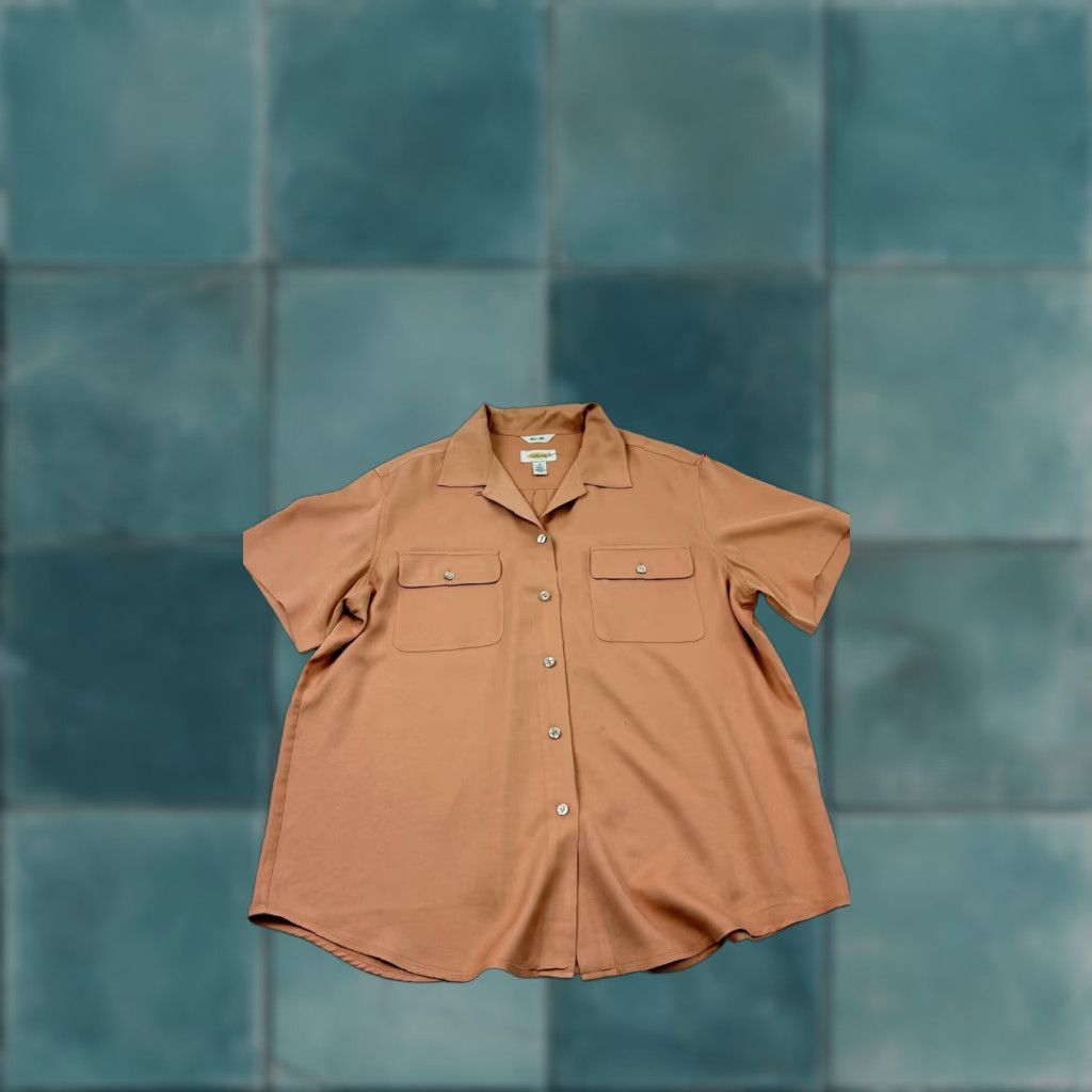 Talbots Talbots Shirt Womens 12 Tan Pure Silk Short Sleeve Button Front Camp Blouse Size XL / US 12-14 / IT 48-50 - 1 Thumbnail