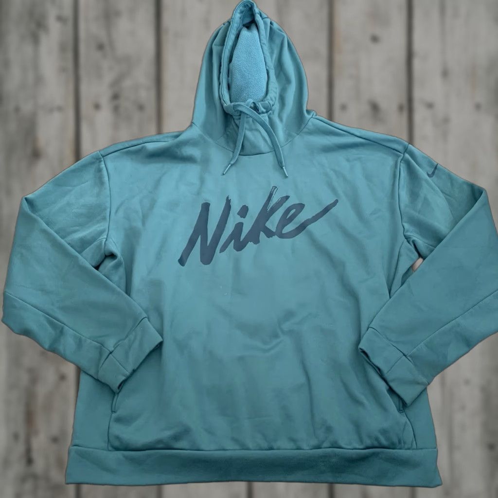 Nike NIKE Therma Fit Logo Hoodie Women Sz Small Teal Green Sweatshirt Pullover Hooded Pockets Logo Athletic Casual Size S / US 4 / IT 40 - 1 Thumbnail