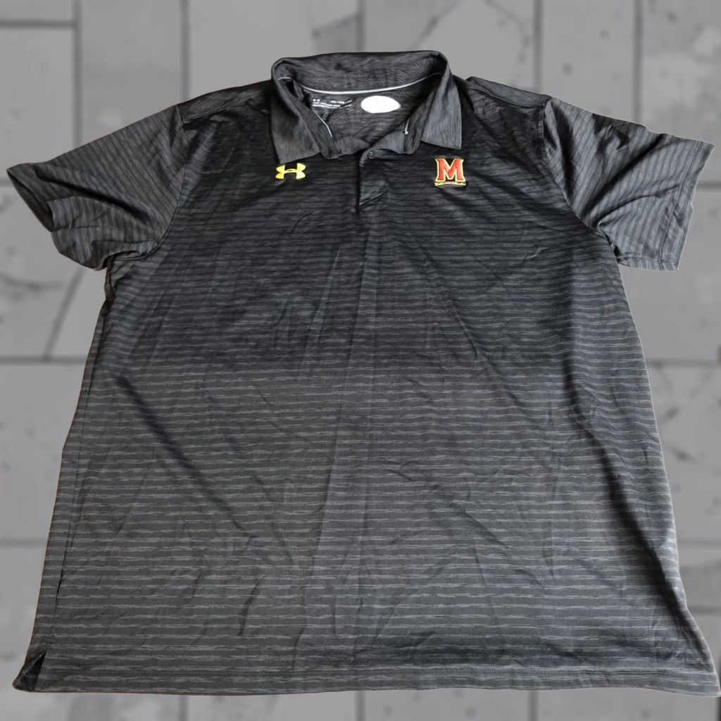 Under Armour Under Armour Polo Shirt 3XL Gray Black Striped Embroidered UMD Maryland Terps Sports Golf Shirt Mens Size US XXL / EU 58 / 5 - 1 Thumbnail