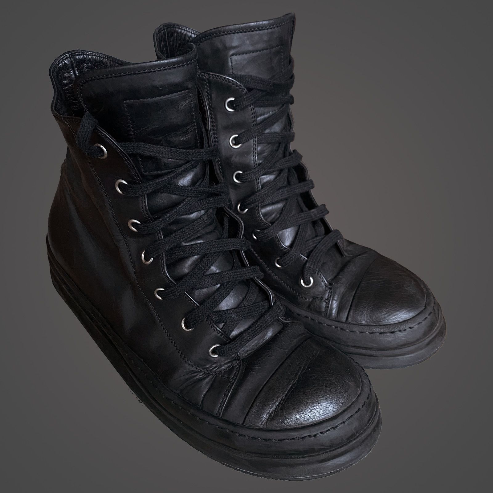 image of Archival Clothing x Rick Owens OG Crust Staple Leather Ramones Archive Shoes in Black (Size 9)