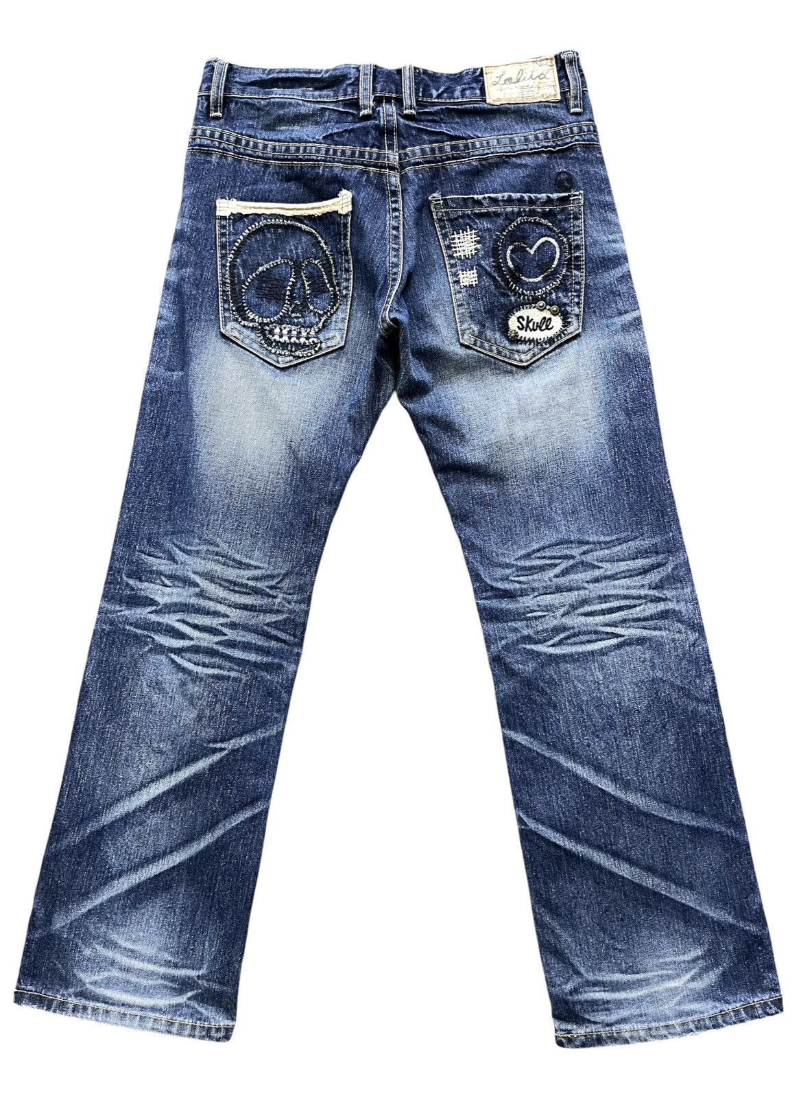 Lolita Jeans 💀Ultra Rare Lolita Skull Grunge Washed Whisker Denim 31 Size US 31 - 1 Thumbnail