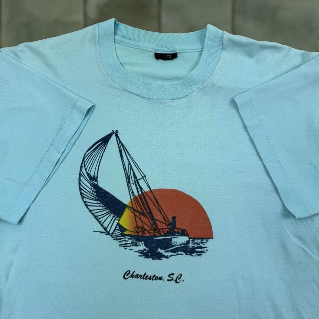 Vintage VINTAGE Charleston South Carolina T Shirt Sailboat Beach Ocean 1980s Graphic Mens L Blue Beach Nautical 80s Shirts Size US L / EU 52-54 / 3 - 1 Thumbnail
