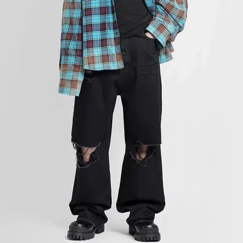 image of Distressed Denim Y2K Washed Distressed Hole Baggy Jeans in Black, Men's (Size 30)