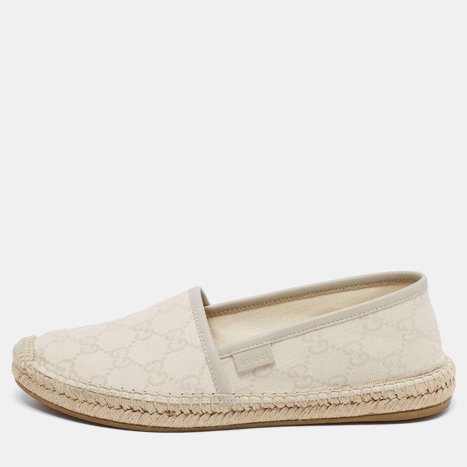 image of Gucci Gg Leather And Canvas Espadrilles In Pink Shoes in Cream, Women's (Size 4)