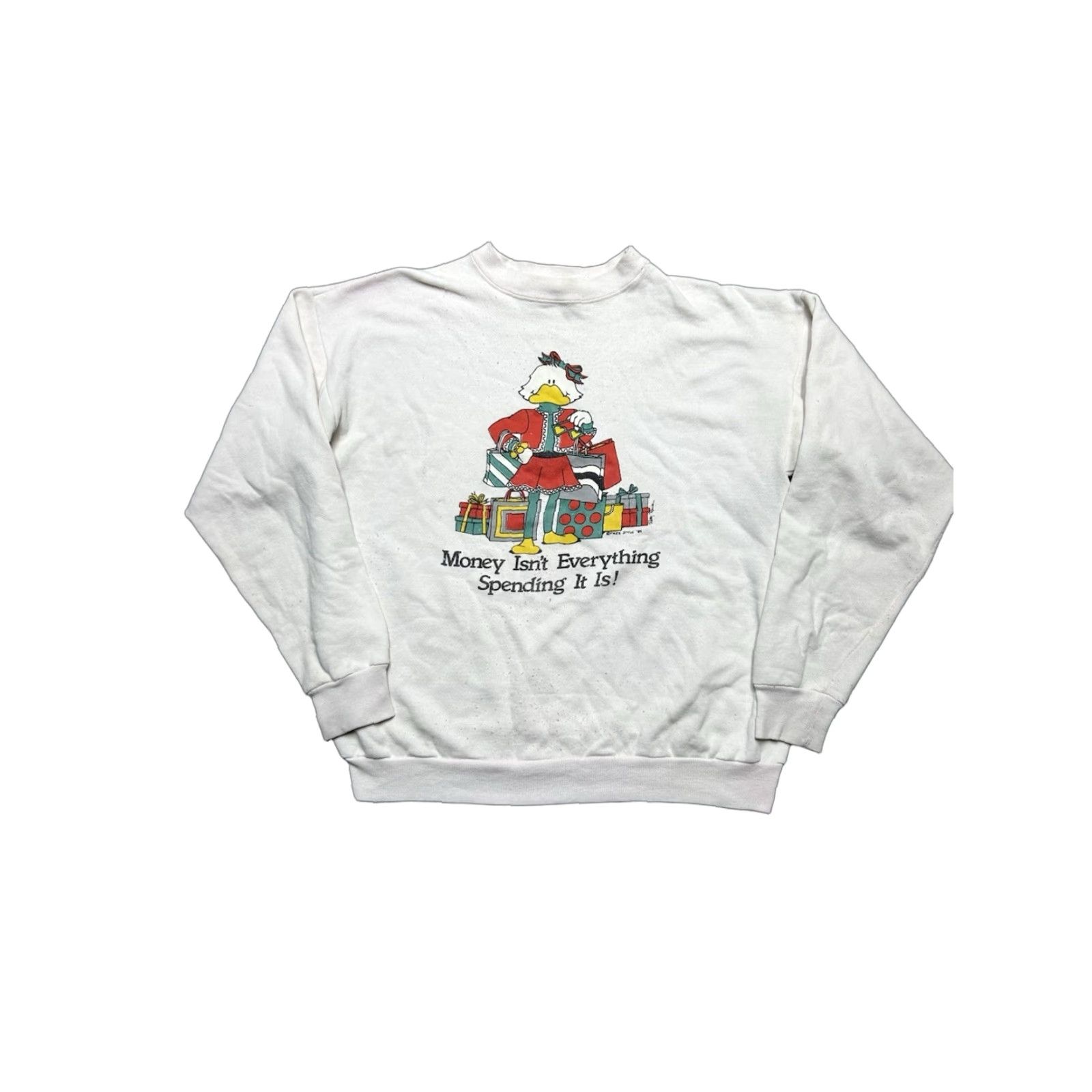 Vintage VINTAGE 80s crewneck sweatshirt money isn’t everything shopping animal funny XL Sweatshirt Mens White Regular Pullover Size US XL / EU 56 / 4 - 1 Thumbnail