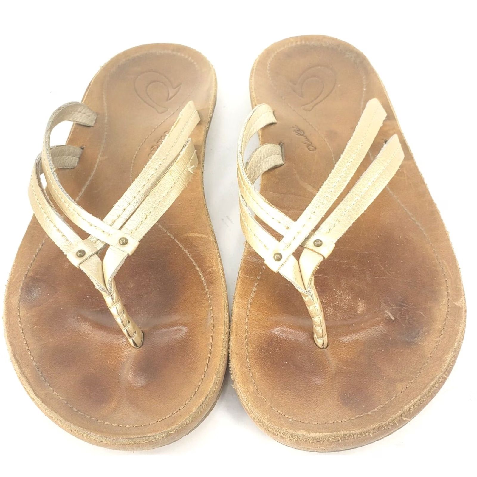 Olukai OluKai UI Sandals Womens Size 6 Gold Leather Strappy Slip On Flip Flops Size US 6 / IT 36 - 2 Thumbnail