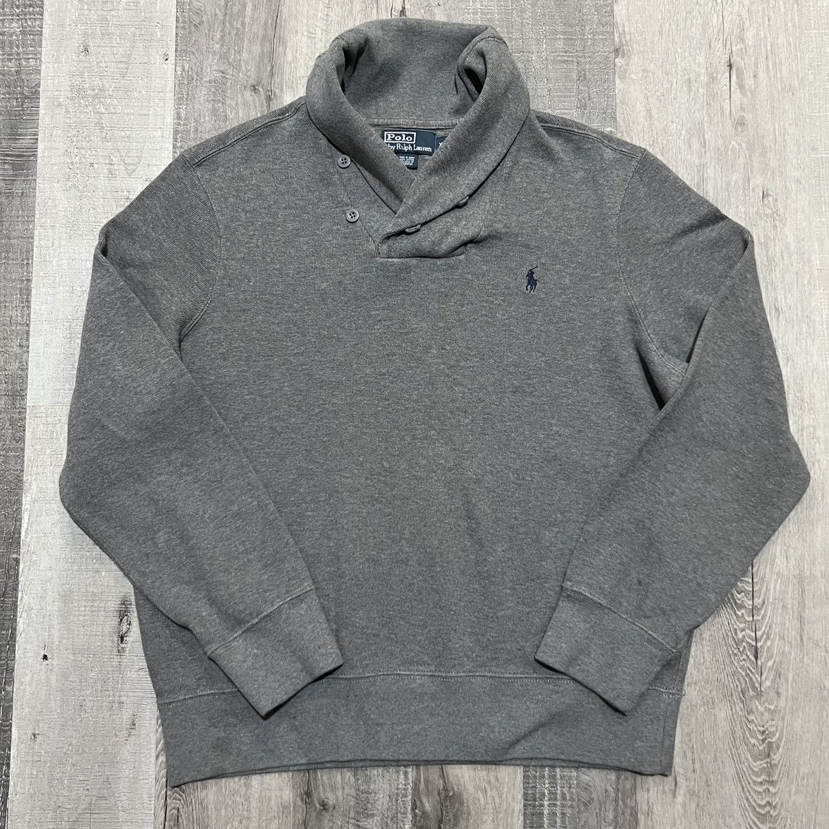 Polo Ralph Lauren Polo Ralph Lauren Grey Double Loop Shawl Collar Sweater Size US XL / EU 56 / 4 - 1 Thumbnail