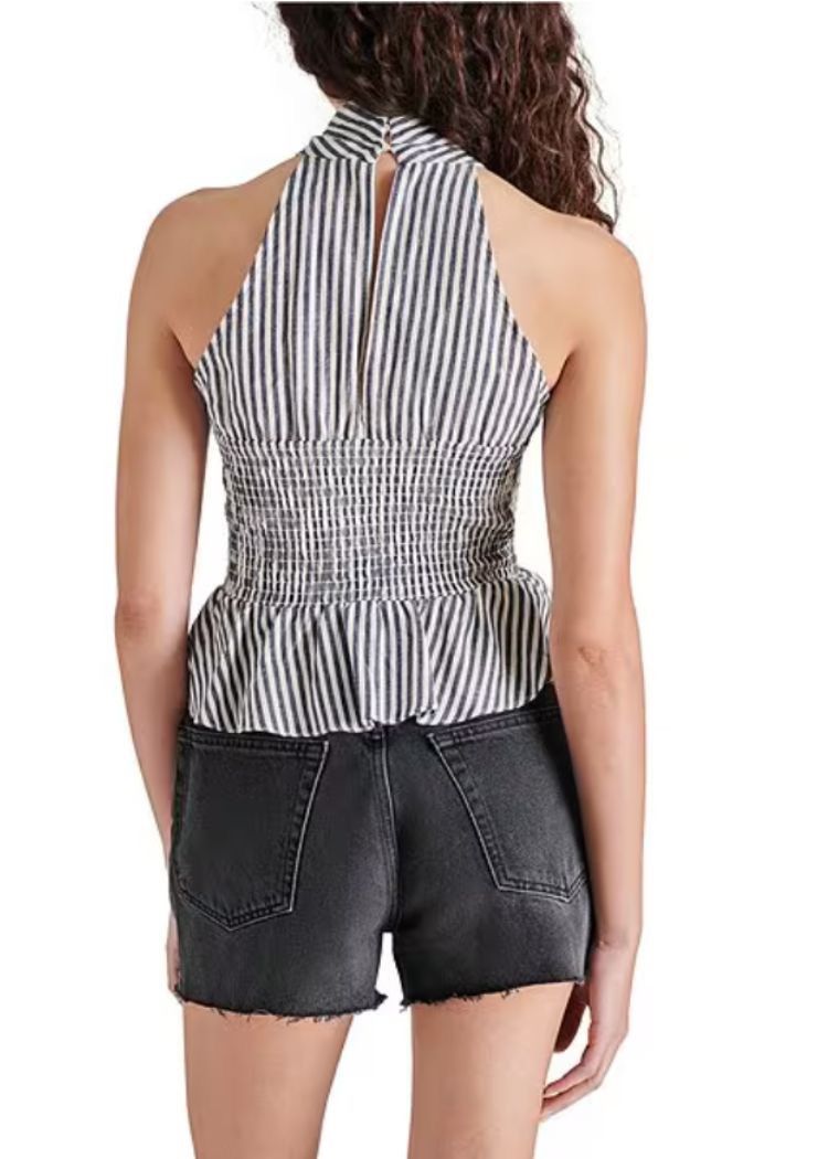 Steve Madden Steve Madden Kosta Top in Navy Stripe w/ Crisscross Neckline Size S / US 4 / IT 40 - 4 Thumbnail