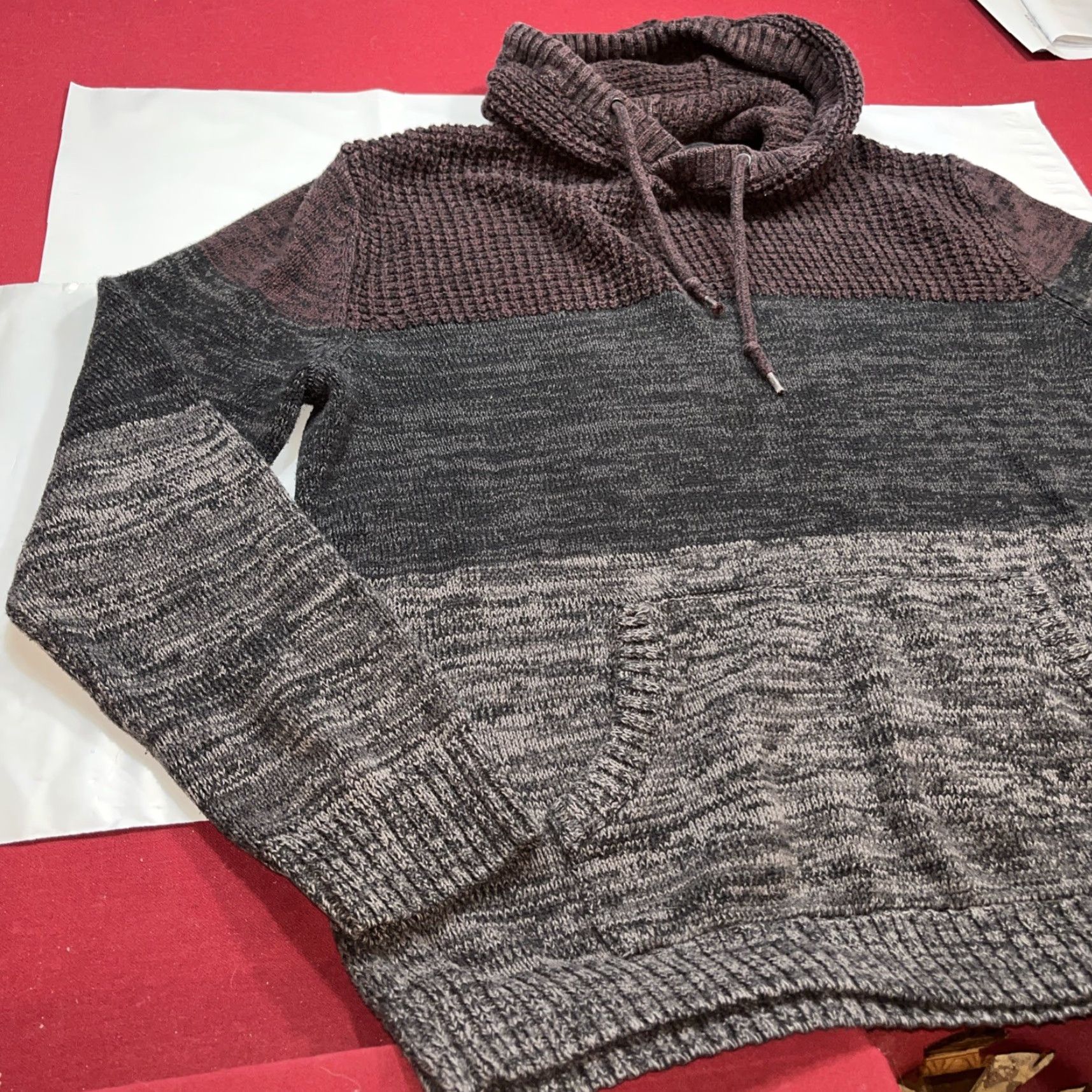 Vintage Retrofit WAFFLE Knit Sweater Hoodie Front Pocket Purple Gray Black MENS XL Size US XL / EU 56 / 4 - 4 Thumbnail