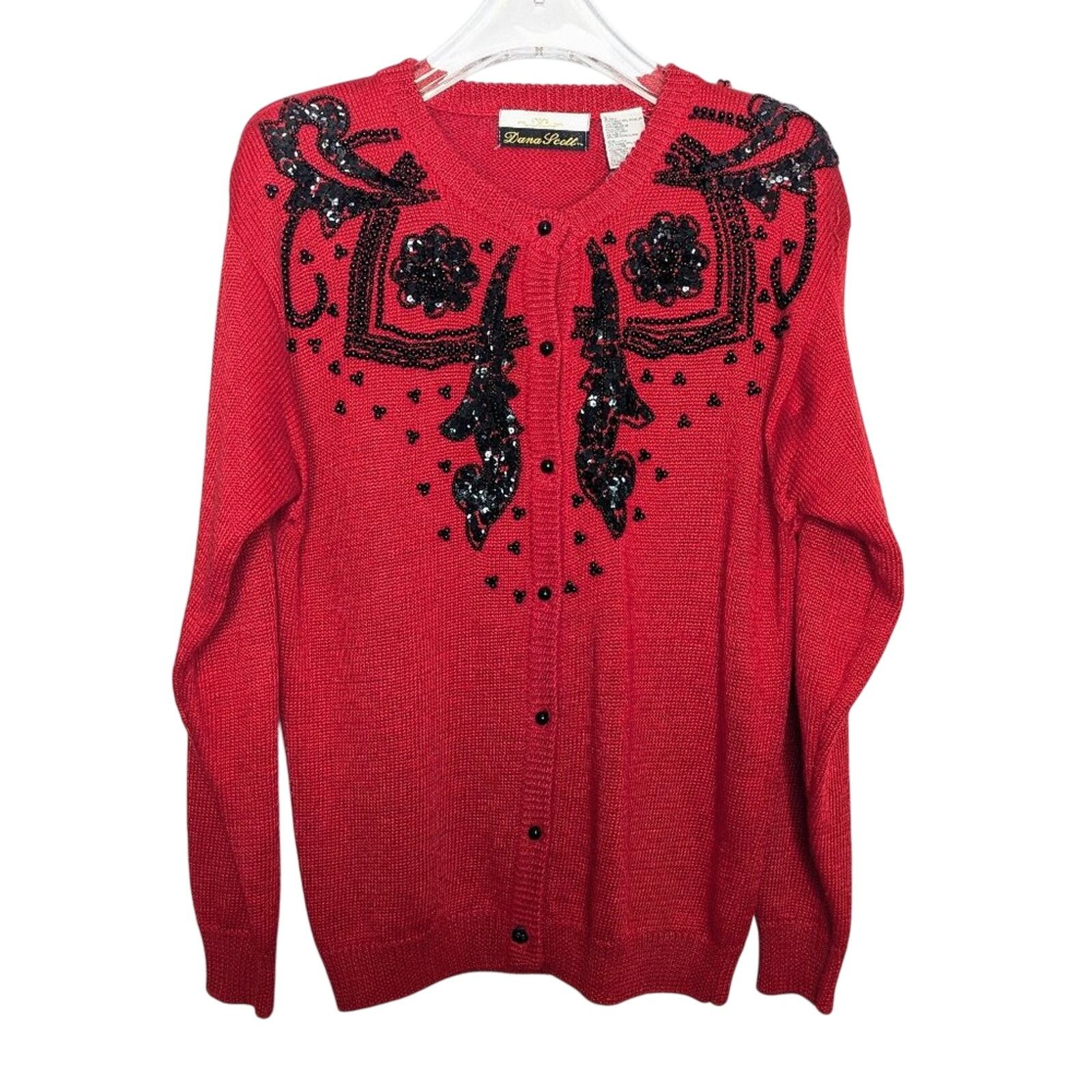 Vintage Vintage Dana Scott Red Long Sleeve Beaded Button Up Cardigan Size S / US 4 / IT 40 - 1 Thumbnail