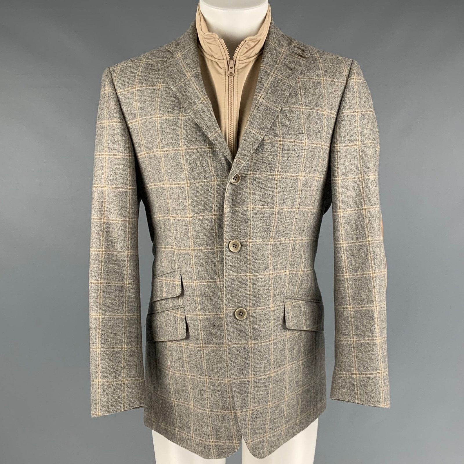 Brooks Brothers BROOKS BROTHERS Size 40 Grey Tan Plaid Wool Cashmere Jacket Size US M / EU 48-50 / 2 - 1 Thumbnail