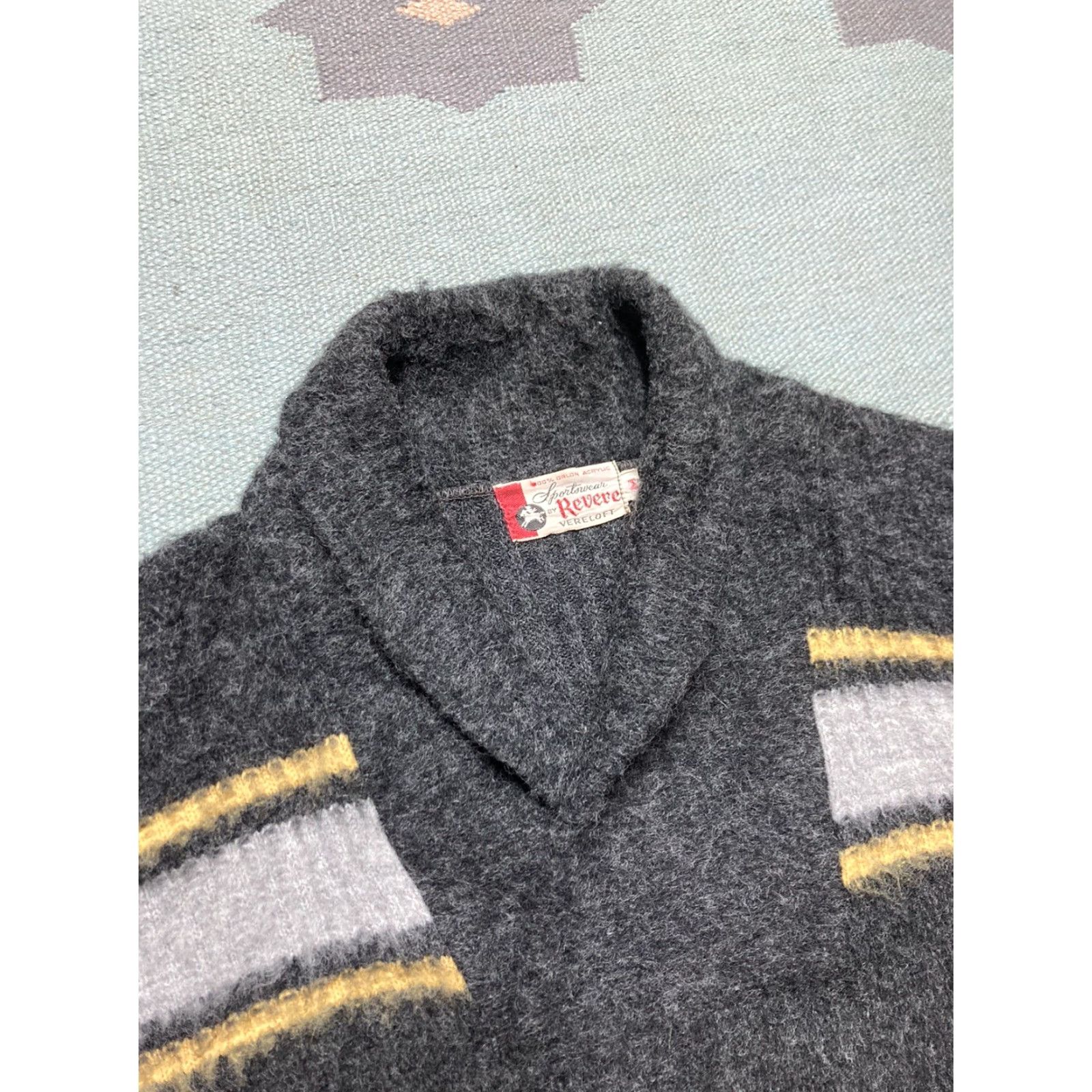 Vintage VINTAGE Revere 1960s acrylic sweater shawl collar shag hairy mohair style stripe Medium Shirt Mens Size US M / EU 48-50 / 2 - 3 Thumbnail