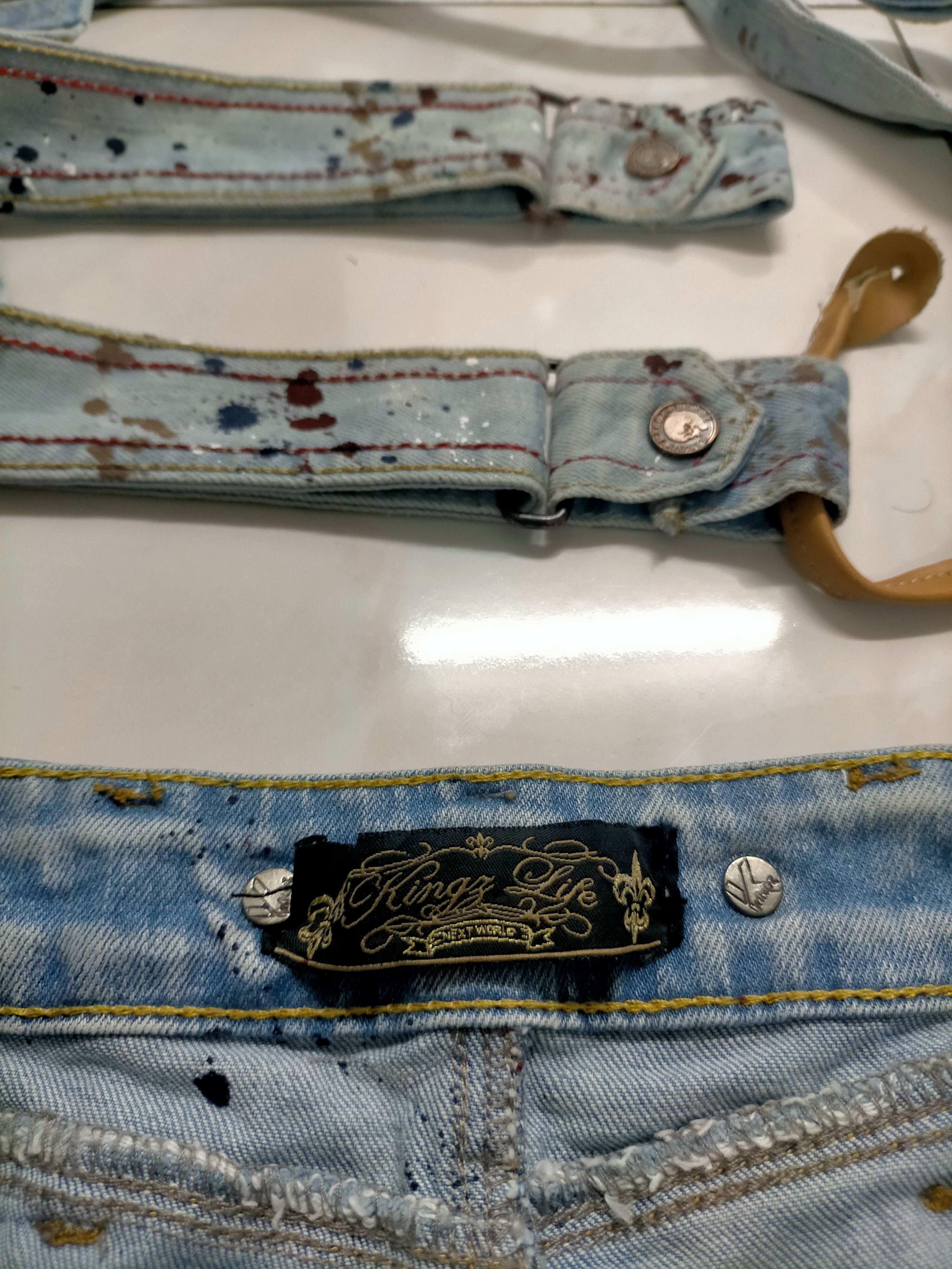 If Six Was Nine × Japanese Brand × Le Grande Bleu (L.G.B.) 🔥Rare Splatter Kingz Art Denim Crazy Design Size US 35 - 11 Thumbnail