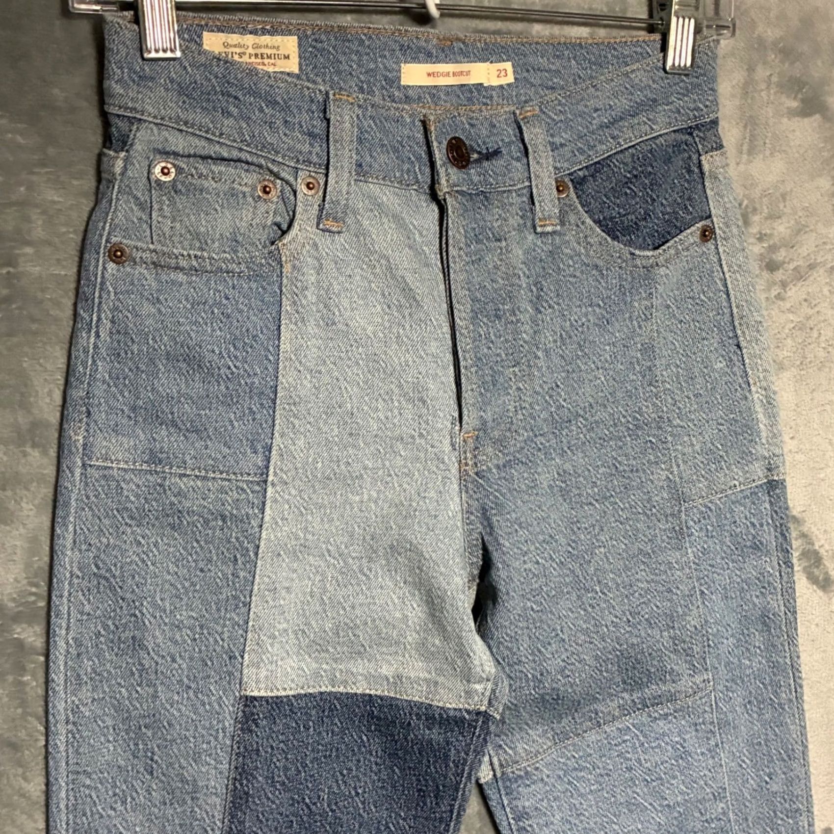 Levi's EUC Levi's Wedgie Bootcut Patchwork Jeans Blue Multi Colorblock Women's 23 Size 40" / US 18 - 4 Thumbnail