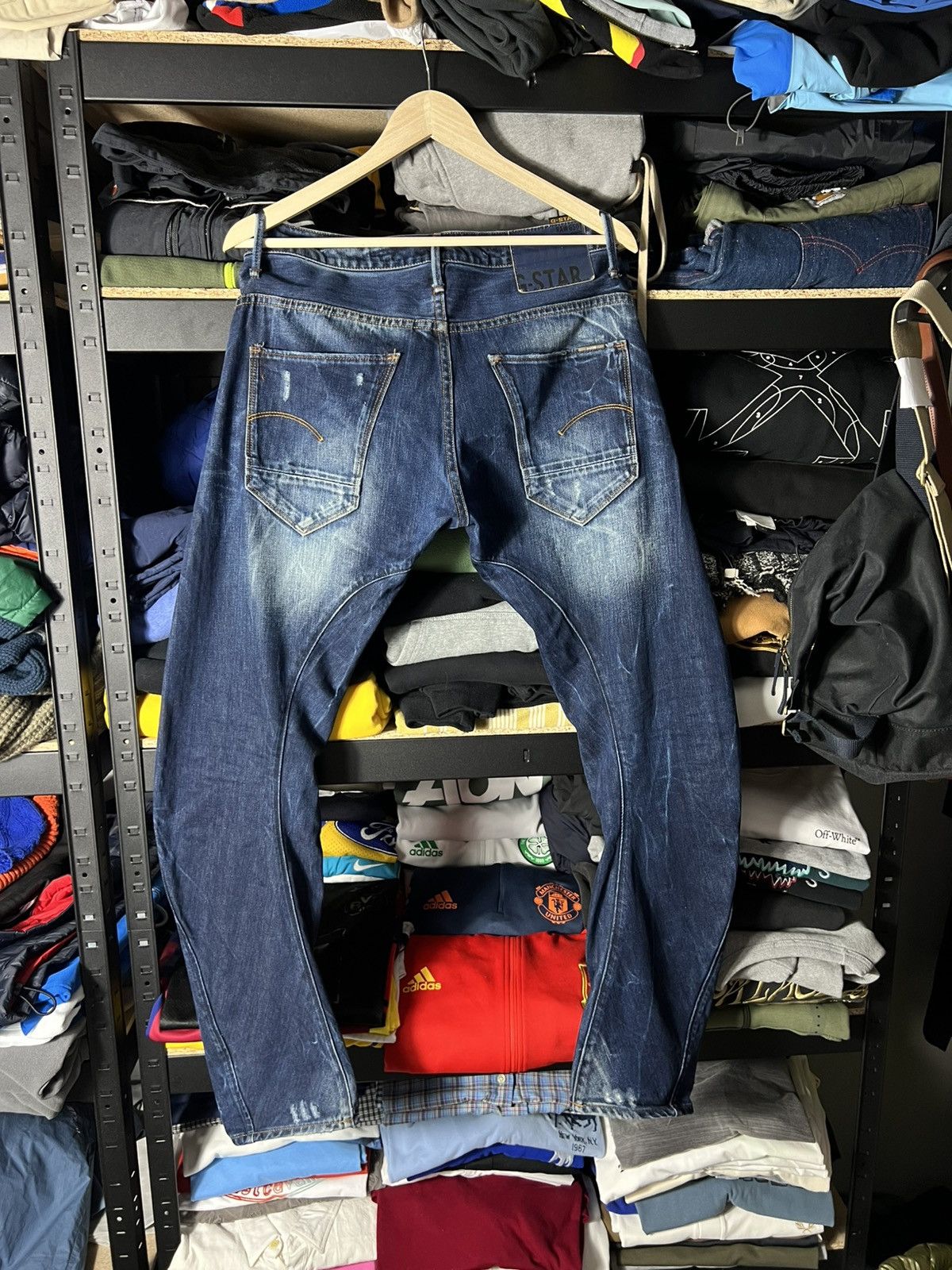 G-Star G-Star Raw ARC 3D Slim Fit Jeans Distressed Blue Denim Size US 32 / EU 48 - 4 Thumbnail