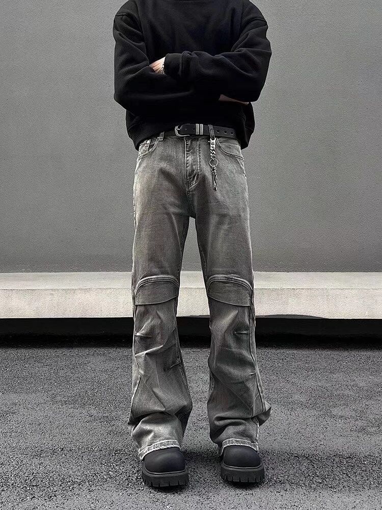 Vintage Gray Pleated Flare Jeans