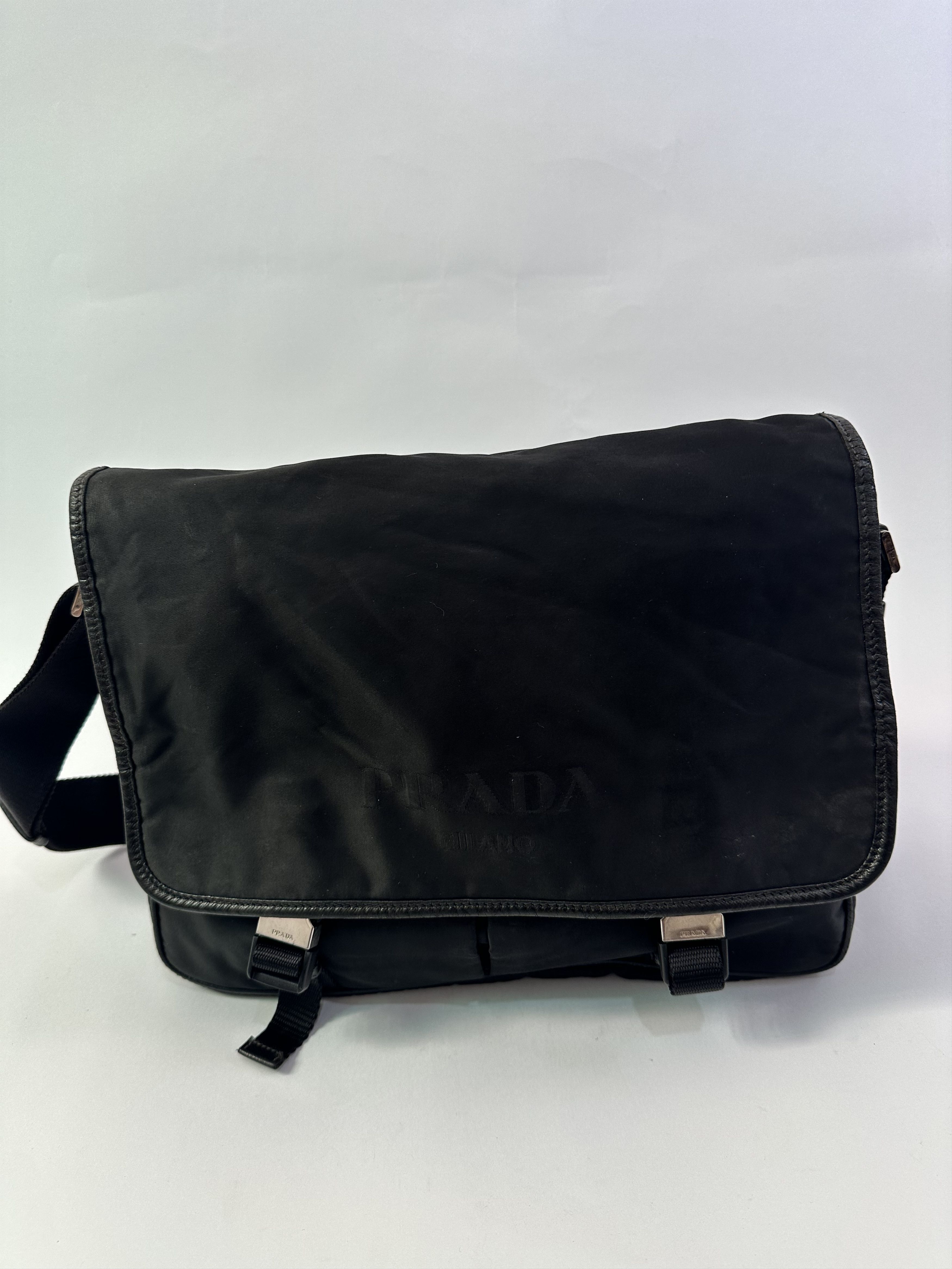 Prada Black Nylon Flap Messenger Bag, Men's