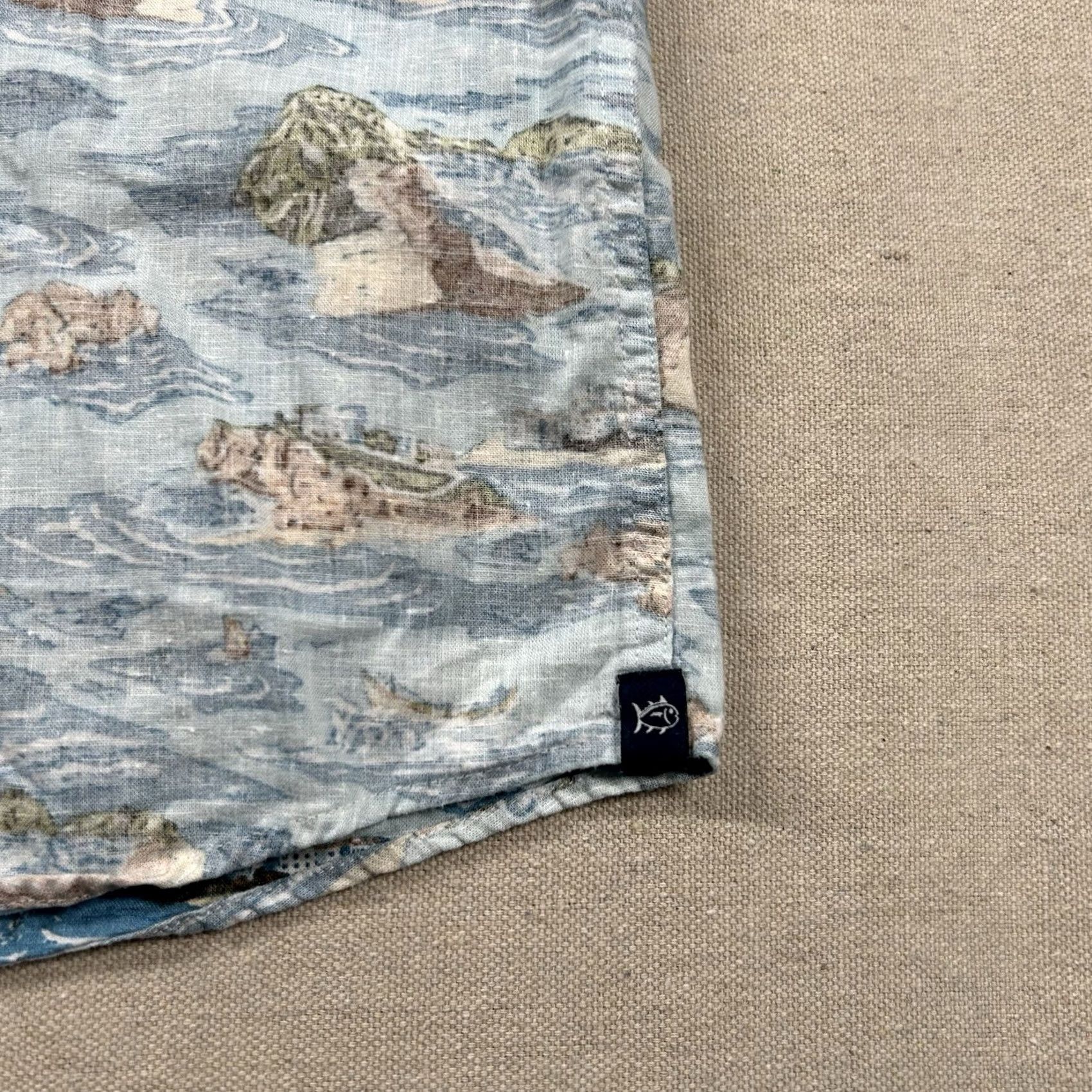 Southern Tide Southern Tide Shirt Mens M Linen Blend Hawaiian Button Down Reverse Print Aloha Casual blue Hawaiian Mens M Shirt Size US M / EU 48-50 / 2 - 6 Thumbnail