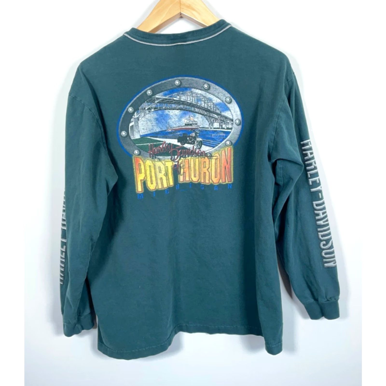 Harley Davidson VINTAGE Harley-Davidson Long Sleeve Pocket T-Shirt Mens XL Large USA Made Michigan Blue Graphic Print Crew Neck Jersey 100% Cotton Logo Shirt Size US L / EU 52-54 / 3 - 2 Thumbnail