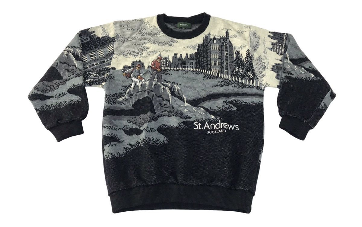 Vintage 90s St Andrew Scotland Landscape Golf Knitwear Wool Sweater Size US M / EU 48-50 / 2 - 1 Thumbnail