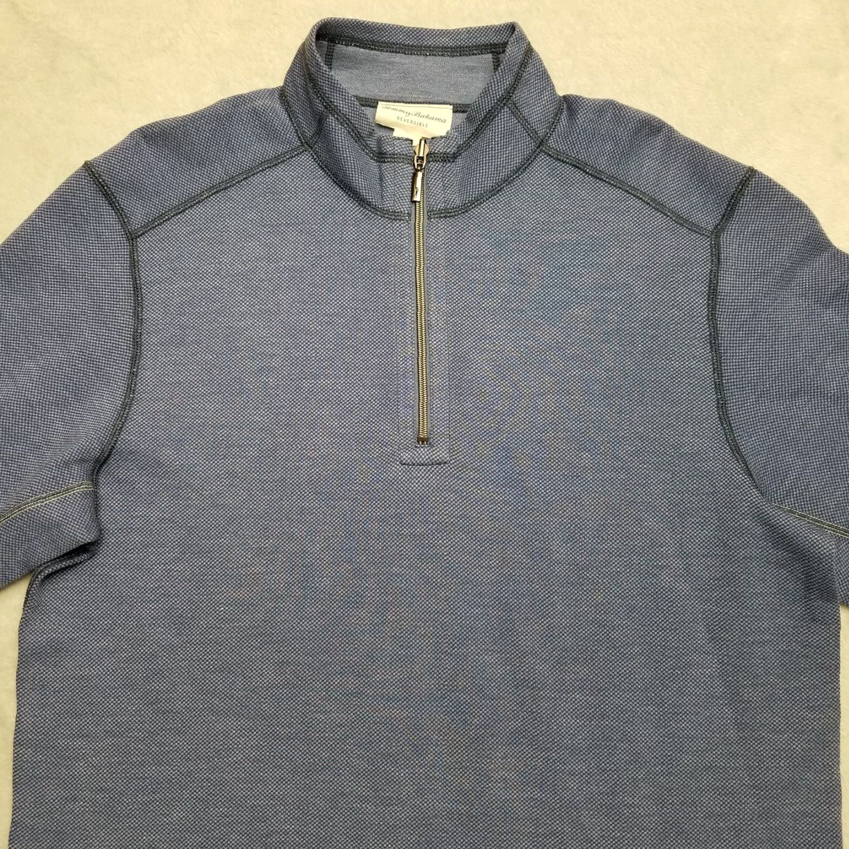 Tommy Bahama Tommy Bahama Sweater Mens L Blue Reversible Pullover 1/4 Zip Golf Casual Knit Cotton Nylon Polyester Embroidered Logo Long Sleeve Size US L / EU 52-54 / 3 - 3 Thumbnail