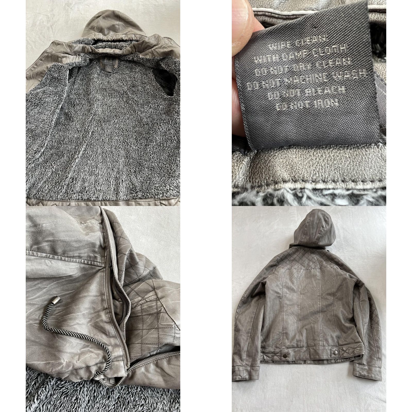 BKE BKE Jacket Women’s Medium Gray Faux Leather Hooded Quilted Moto Size M / US 6-8 / IT 42-44 - 8 Thumbnail