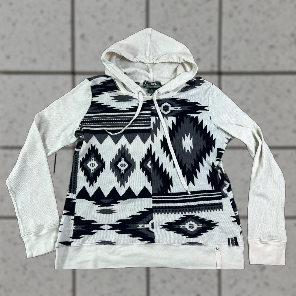 Ralph Lauren Lauren Ralph Lauren Active Shirt Womens L Hooded Pullover Thermal Aztec Geometric Pattern Hoodie Pullover Casual Crew Neck Multicolor 100% Cotton Size L / US 10 / IT 46 - 1 Thumbnail
