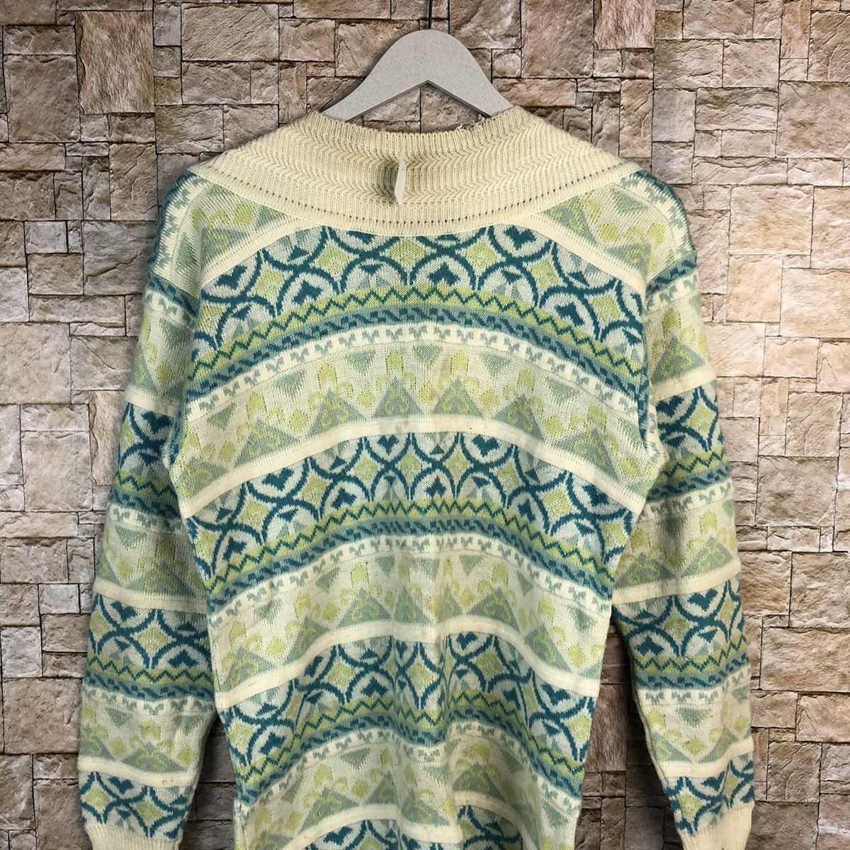 Homespun Knitwear × OVER THE STRiPES Italian designer vintage Stripe art Green Knitwear #A1047 Size S / US 4 / IT 40 - 5 Thumbnail