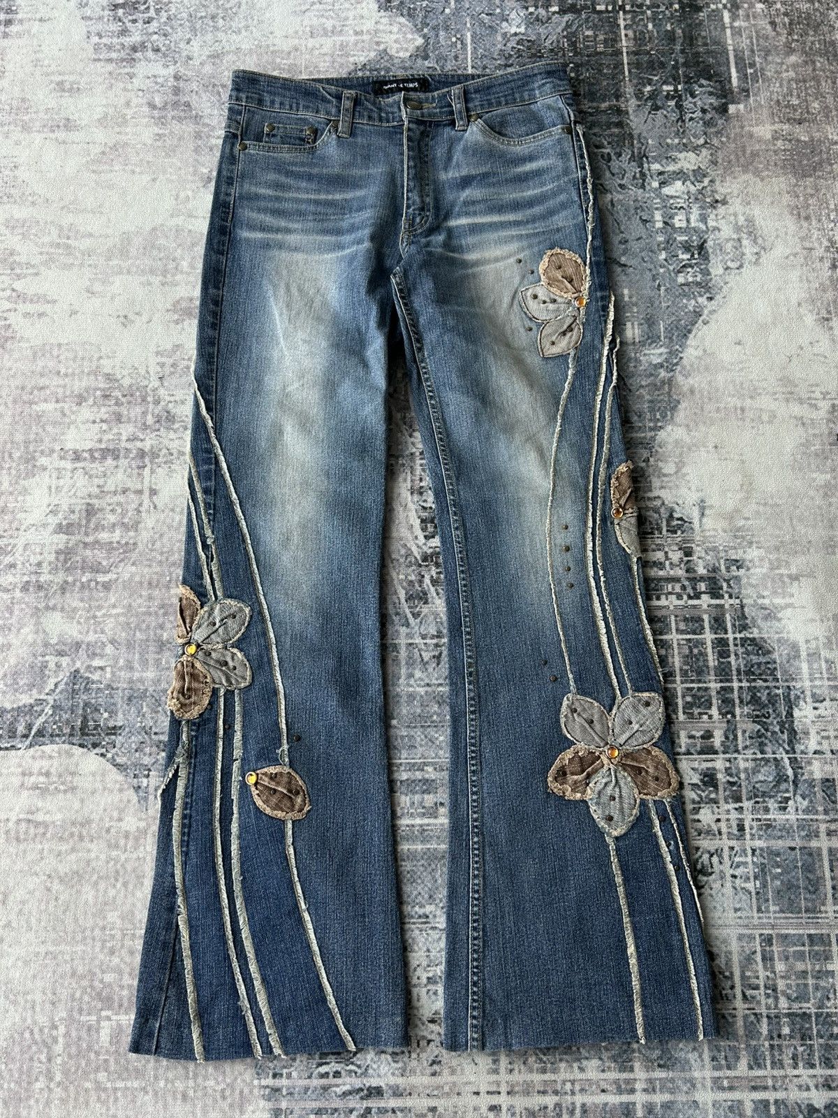 If Six Was Nine Embroidery Flower Flared Pants Size US 29 - 4 Thumbnail