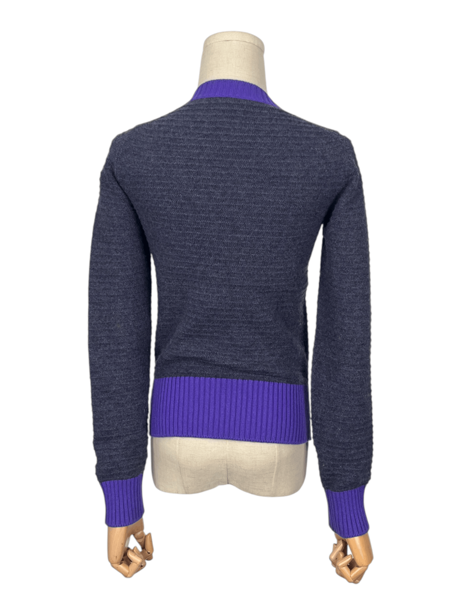 Chanel Chanel Grey Cashmere Cardigan With Purple Trim Size XS / US 0-2 / IT 36-38 - 2 Thumbnail
