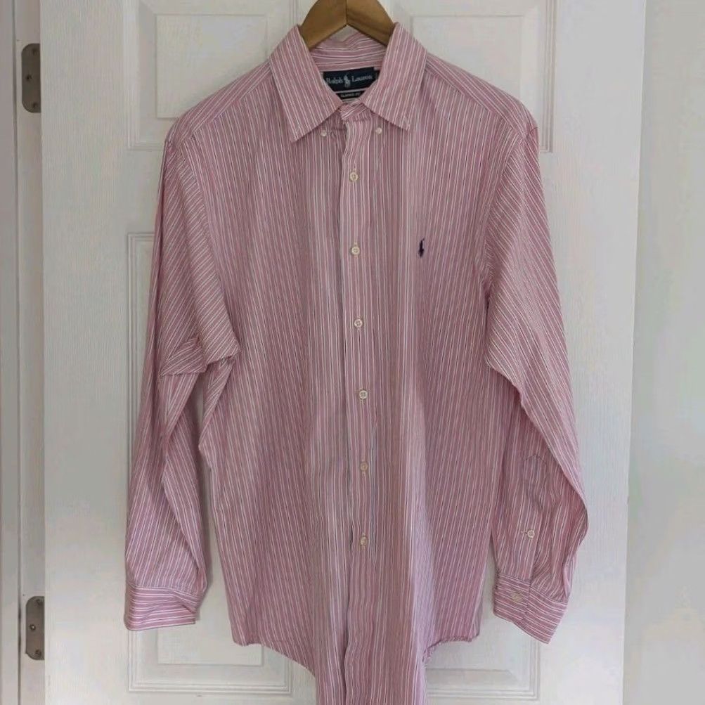 Ralph Lauren Ralph Lauren Button-Down Shirt Mens 16 32/33 Pink White Navy Striped Classic Fit Button-Up Collar Long Sleeve Embroidered Pony Size US XS / EU 42 / 0 - 2 Thumbnail