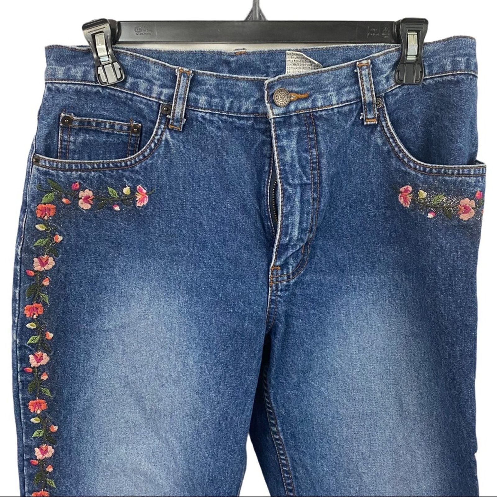 Bill Blass Vintage Bill Blass Flower Embroidered High Rise Blue Jeans Size 30" / US 8 / IT 44 - 5 Thumbnail