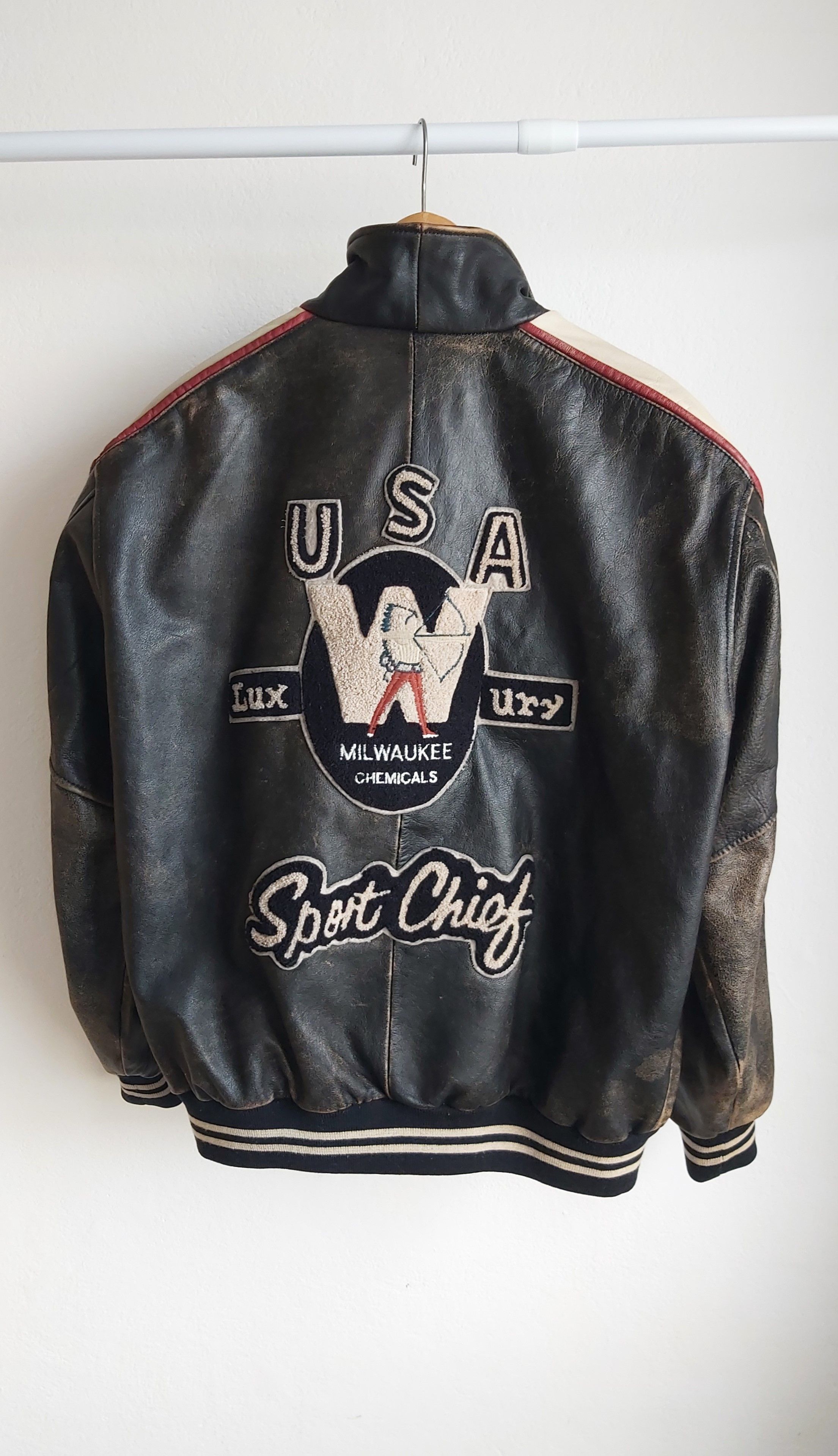 Lee Trevor Vintage USA Leather Jacket Milwaukee Chemicals