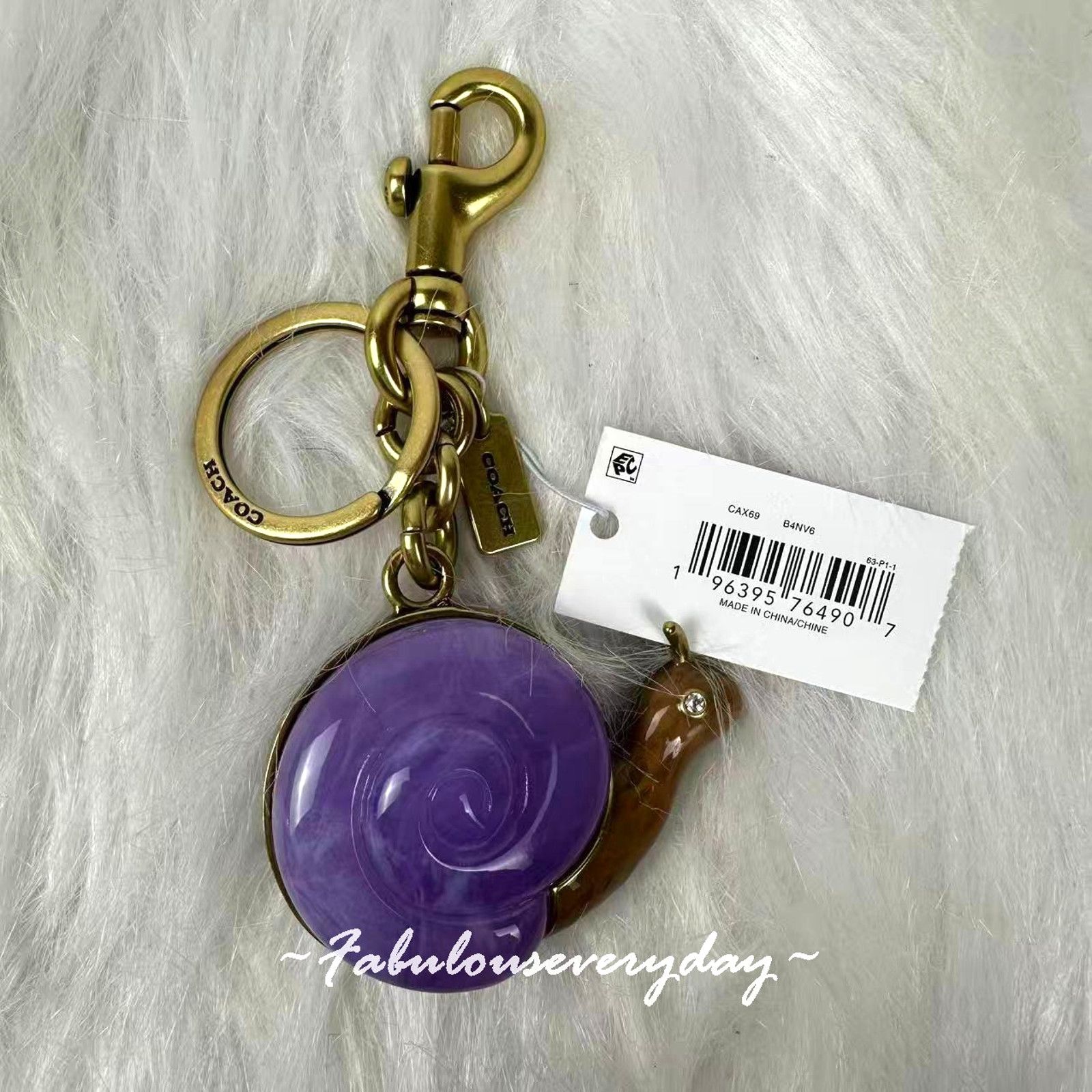 Coach Coach Retail Snail Bag Charm With Key Ring Brass/Purple Size ONE SIZE - 3 Thumbnail