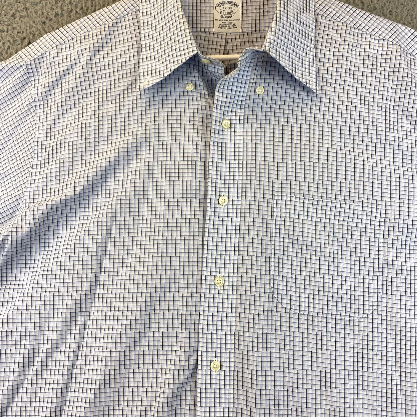 Brooks Brothers Brooks Brothers Dress Shirt Mens 17 Blue Gray Check Long Sleeve Button Regular Fit Size 46R - 4 Thumbnail