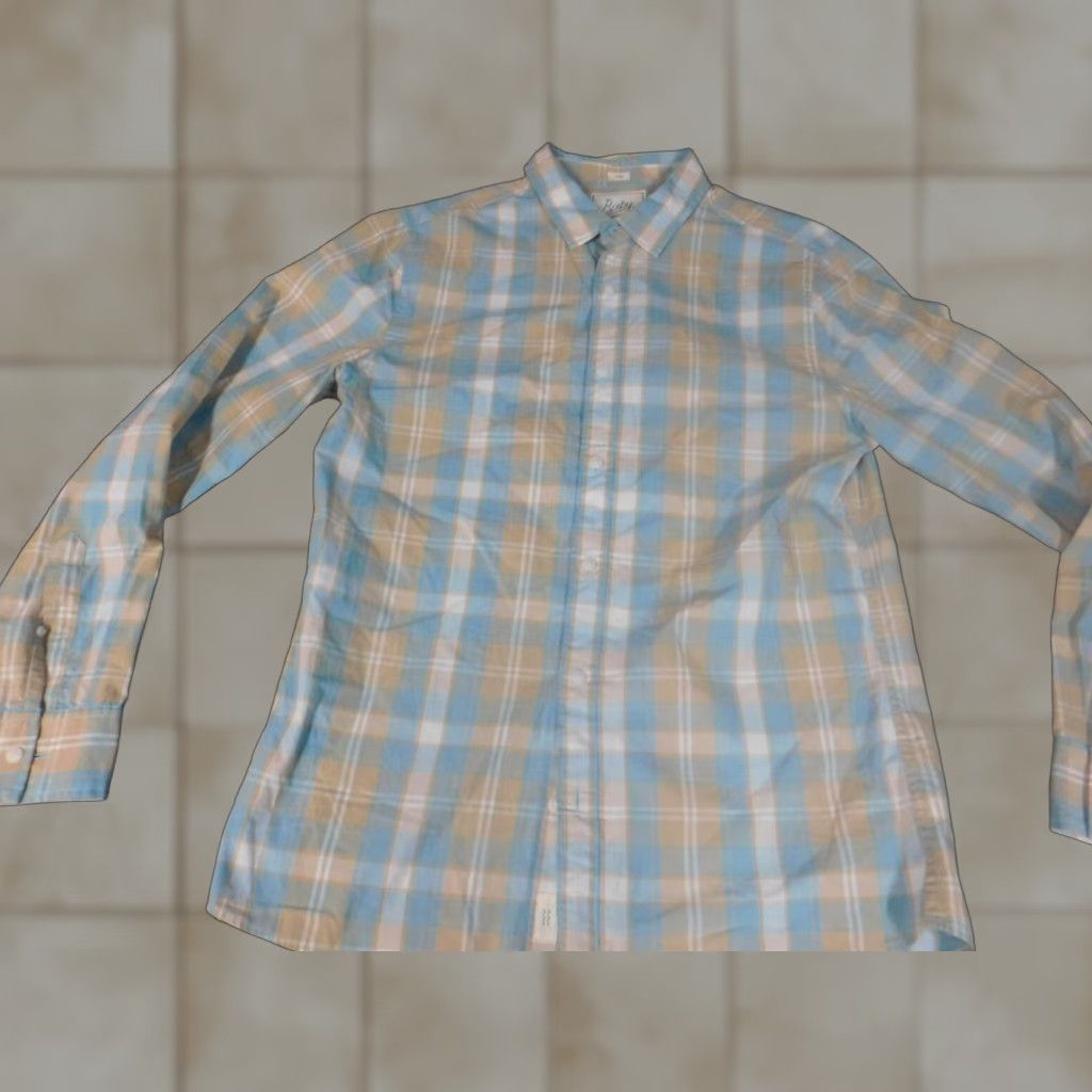 Jos. A. Bank Jos. A. Bank Mens Shirt Medium Slim Plaid Blue Button-Down Long Sleeve Collared Cotton Polyester Knit Size US M / EU 48-50 / 2 - 1 Thumbnail