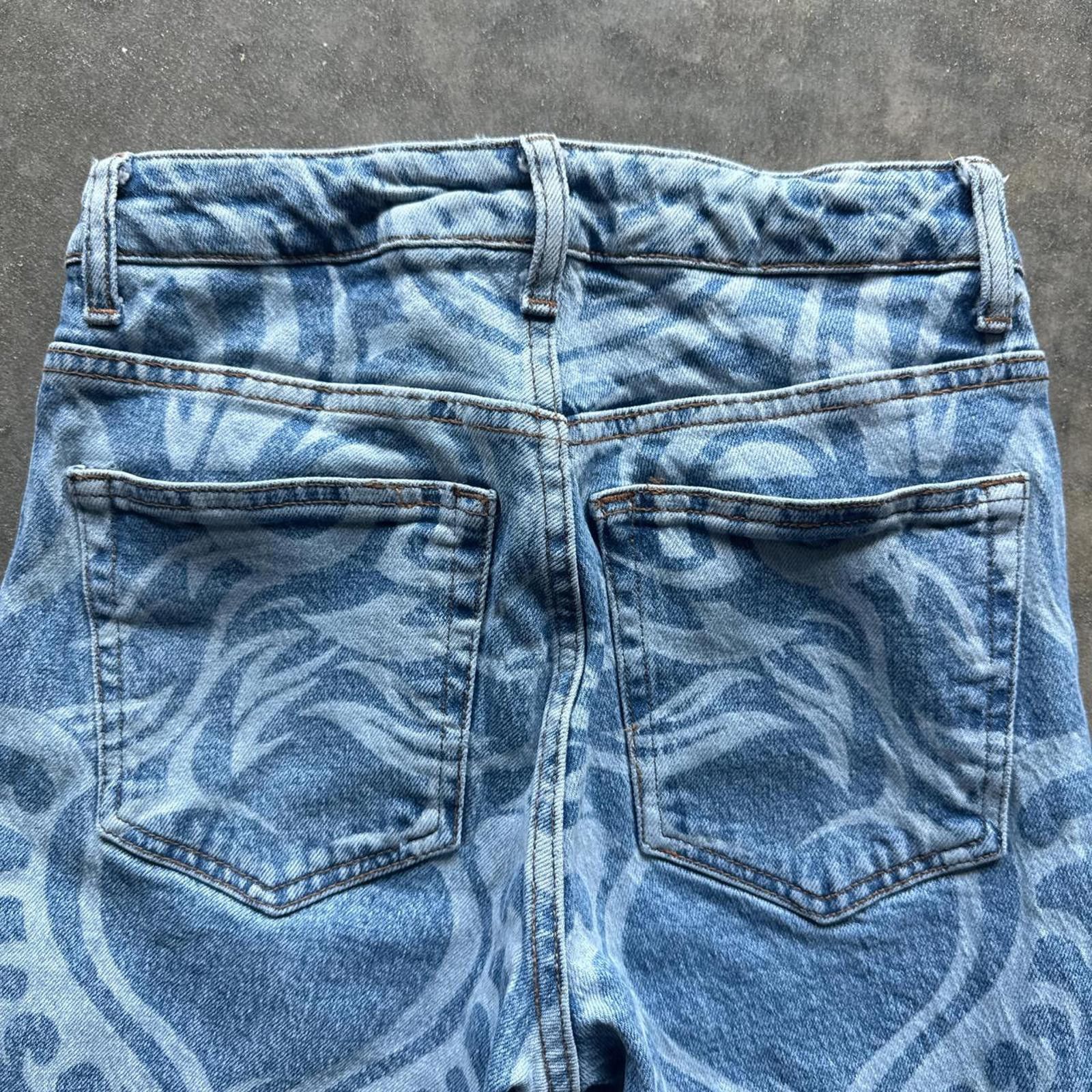 Topshop Heart Print Straight Leg Blue Jeans Topshop Size 42" / US 20 - 4 Thumbnail