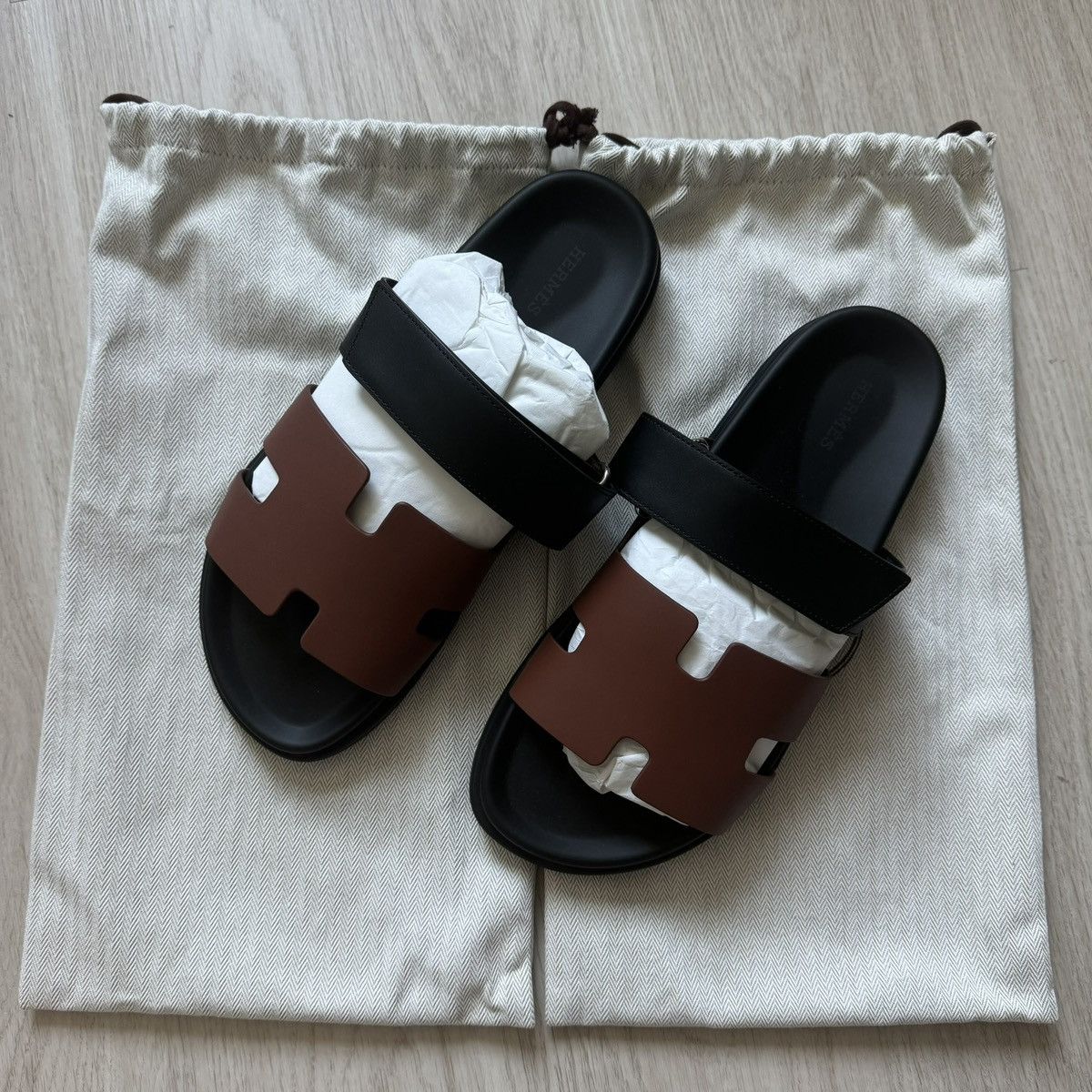 Hermes Hermes Chypre Sandal Rouge Sepia Noir Calfskin Size US 9 / EU 42 - 1 Thumbnail