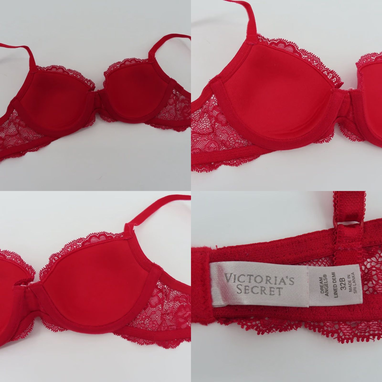 Victoria's Secret Victoria's Secret Dream Angels Demi Bra 32B Red Lace Padded Lined Underwire Demi 32B Womens Bra Size ONE SIZE - 8 Thumbnail