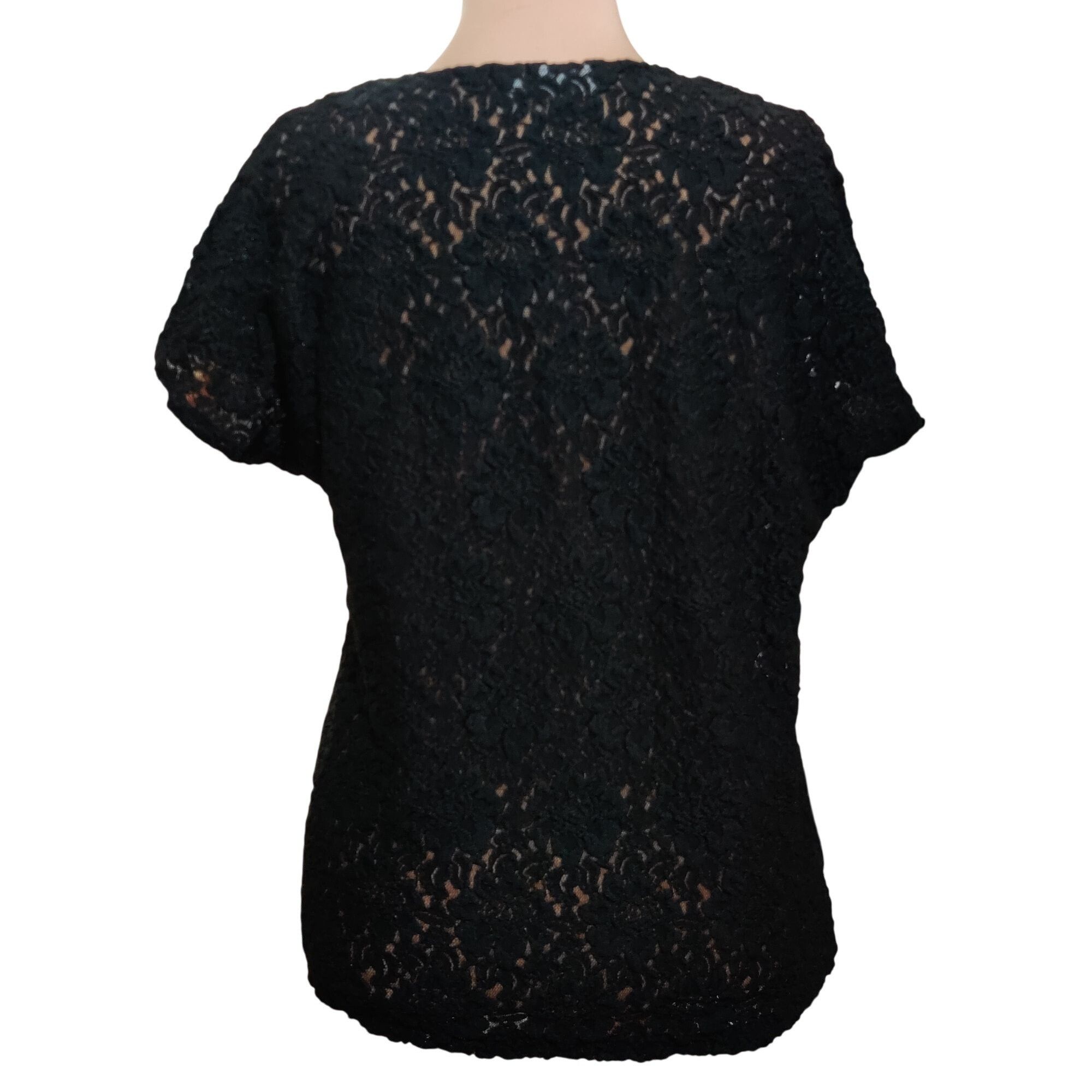 Other Chicos 3 XL 16 Black Lace Floral Short Sleeve Blouse Sheer O Size XL / US 12-14 / IT 48-50 - 5 Thumbnail