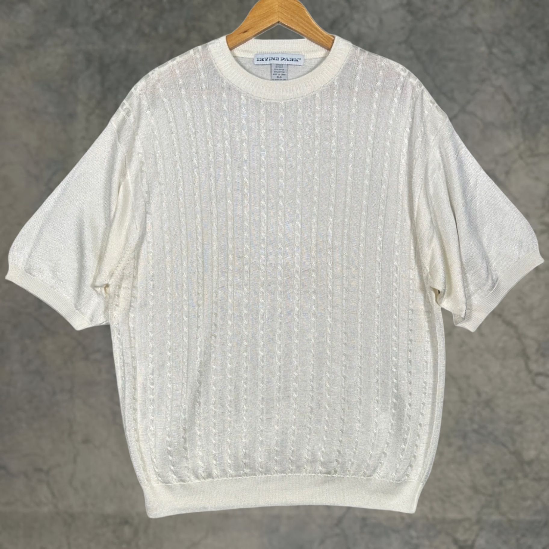 Vintage Irvine Park Sweater Cream XL Crew Neck Short Sleeve Cable-Knit Mens Size US XL / EU 56 / 4 - 1 Thumbnail